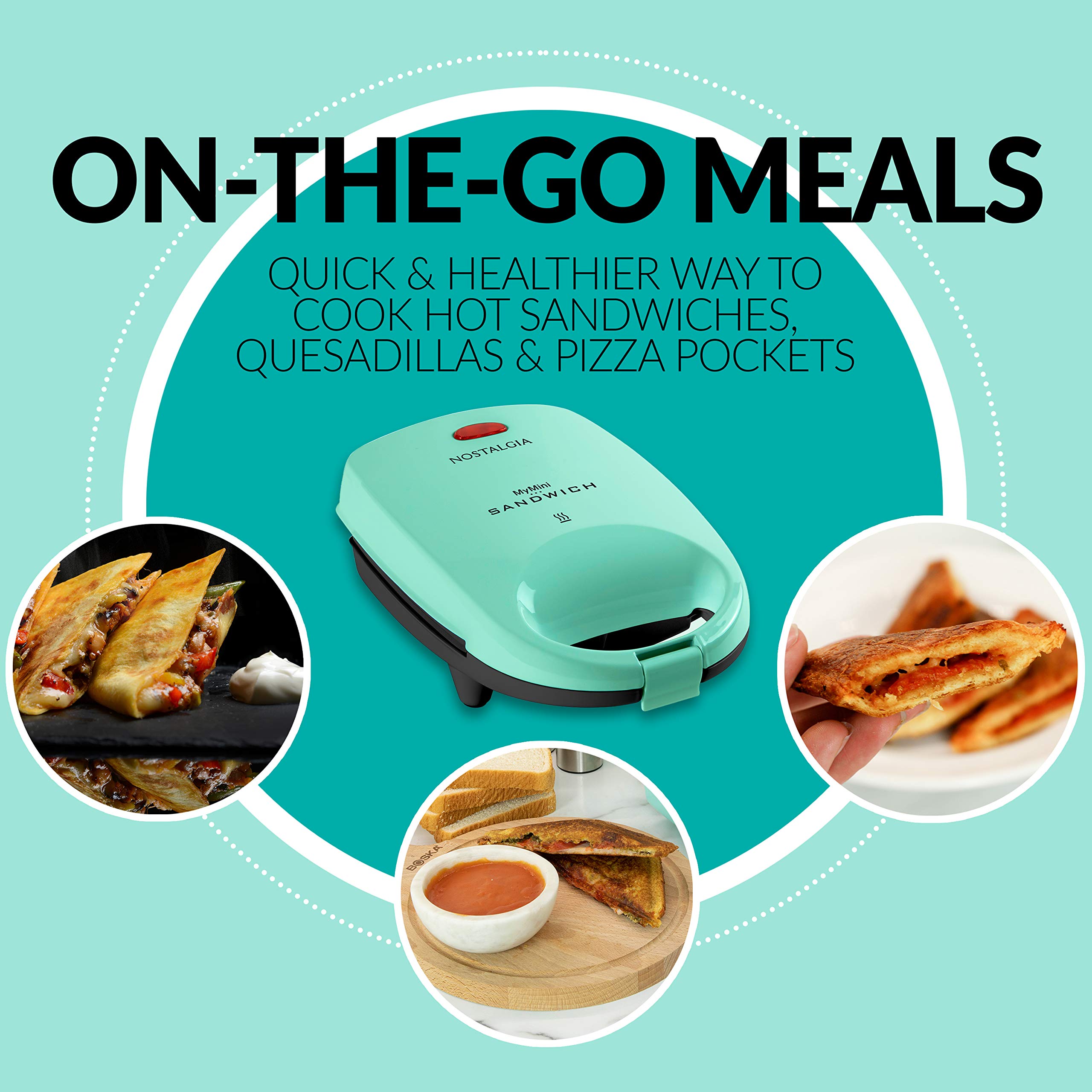 Nostalgia MyMini Sandwich Maker, Nonstick Panini Press, Mint Green, Mini, Model MSAND5MG