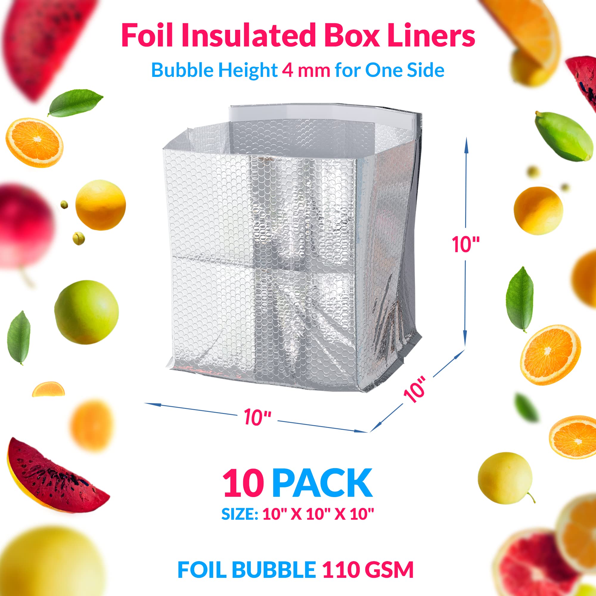 Abc Pack & Supply 10 Pack Silver Foil Insulated Box Liners 10 X 10 X 10 Inches. Shipping Boxes For Frozen Food, Odorless Insulat