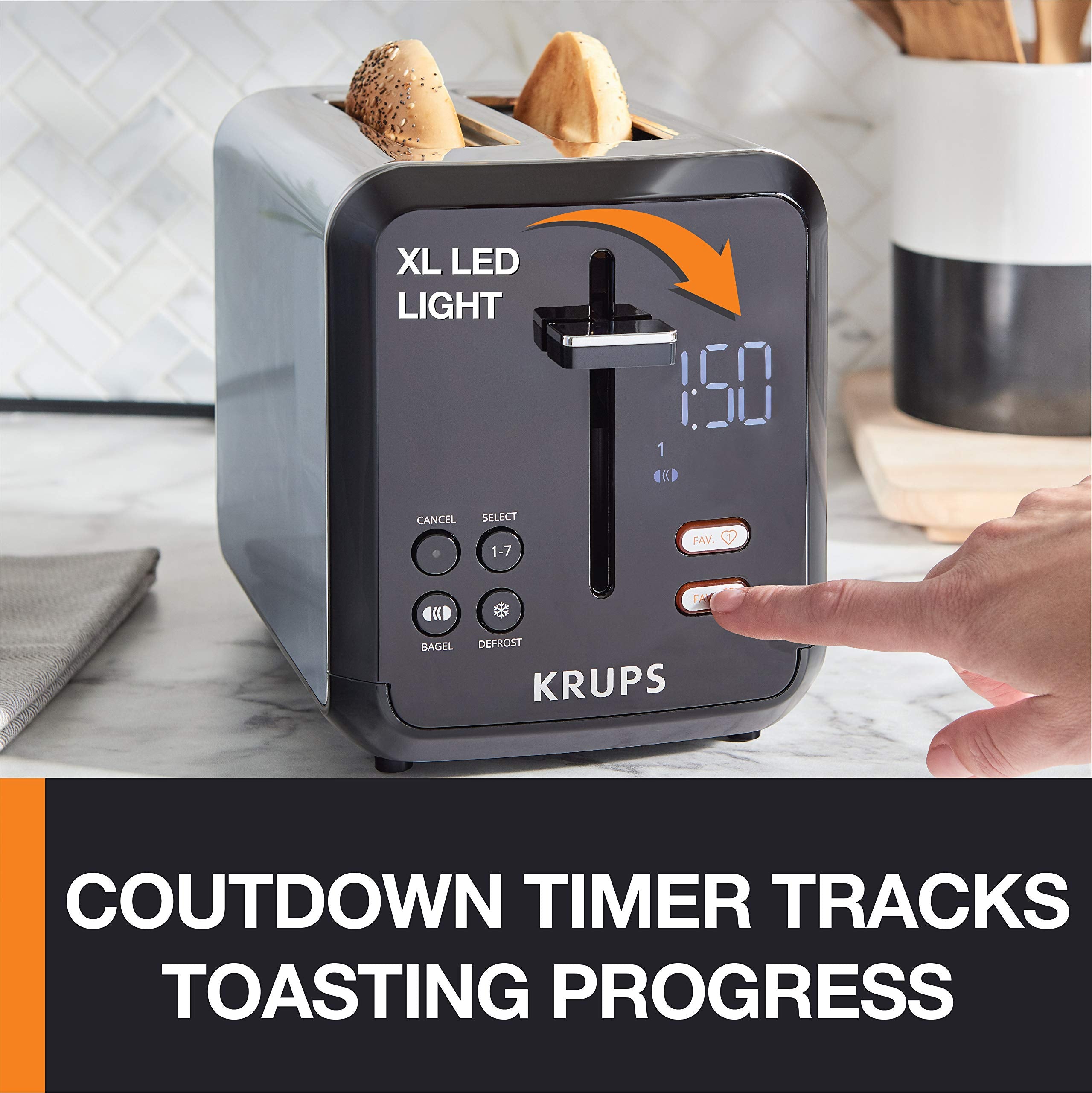 KRUPS My Memory Digital Stainless Steel Toaster, 7 Browning Levels, Black, Model 10942226871