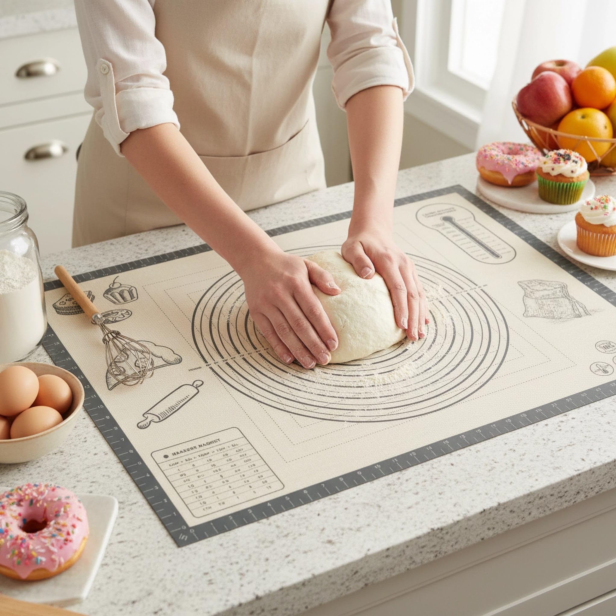 Silicone Baking Pastry Dough Mat - 26x16Inch Extra Large Cookie Bread Rolling Mats Sheet, Nonstick Kitchen Counter Kneading Boar