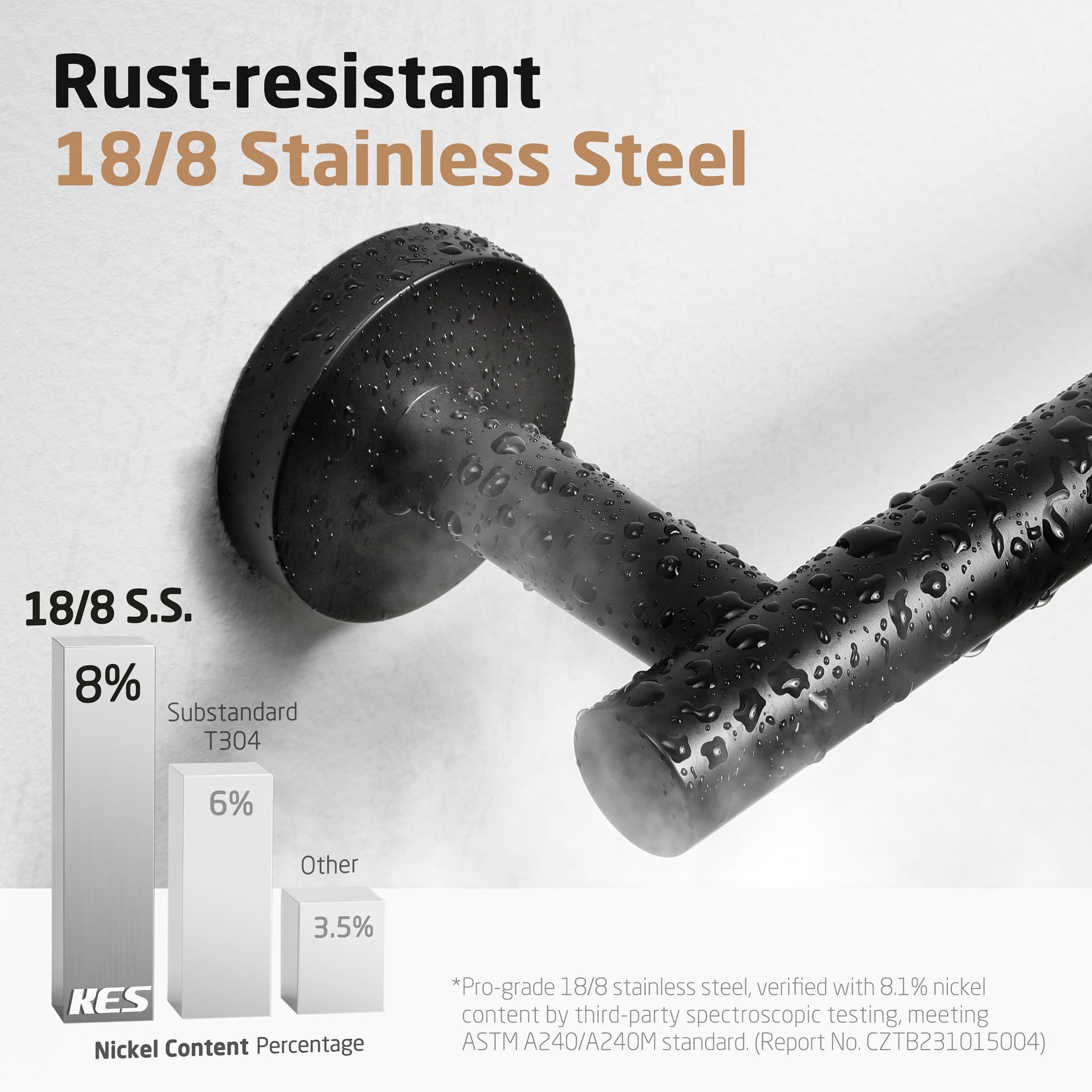 Kes 9.6 Inches Matte Black Hand Towel Bar Bathroom Towel Holder Kitchen Dish Cloths Hanger Sus304 Stainless Steel Rustproof Wall