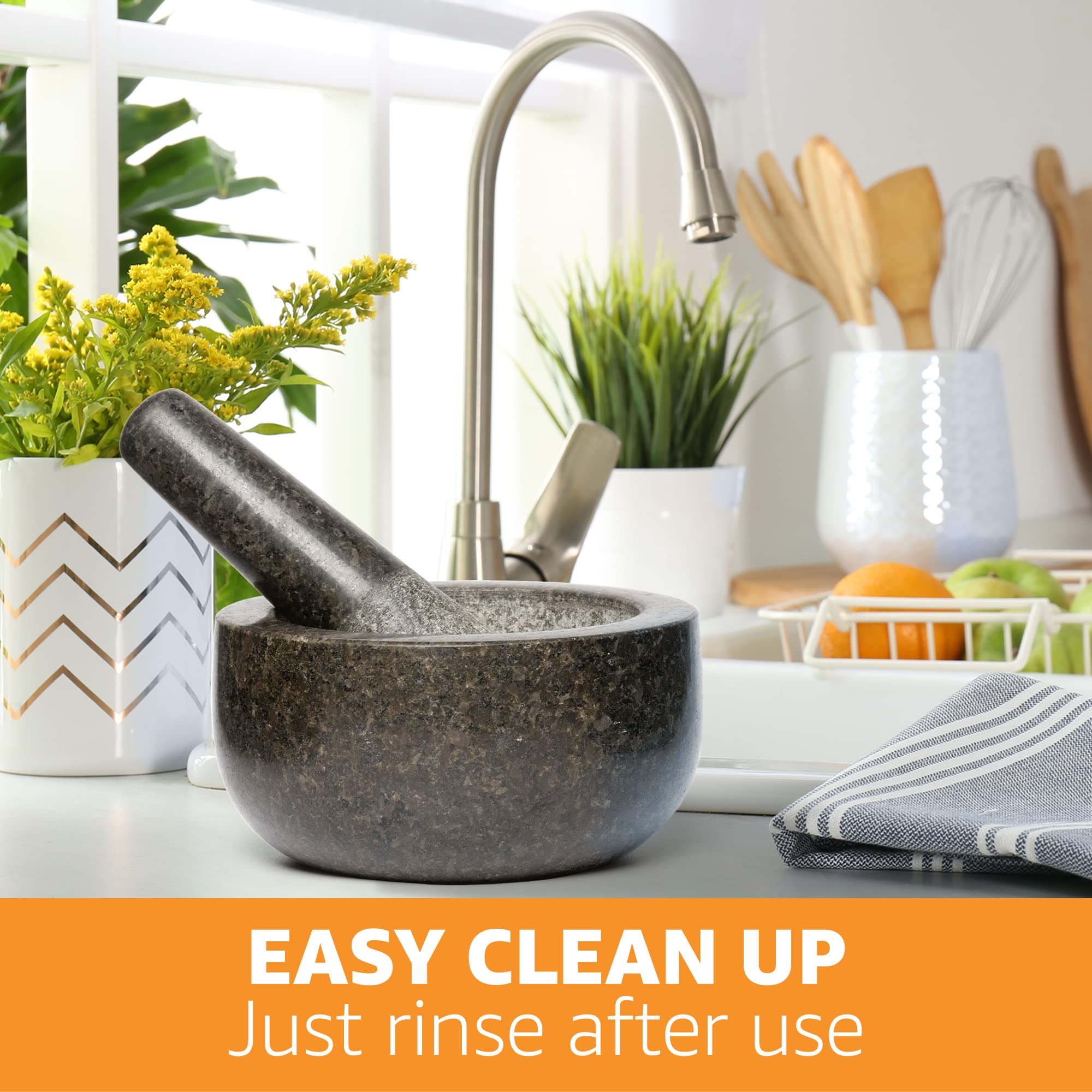 Heavy Duty Large Mortar And Pestle Set,100% Granite, Non Slip Base, Make Fresh Guacamole, Salsa, Pesto, Stone Grinder Bowl, Herb