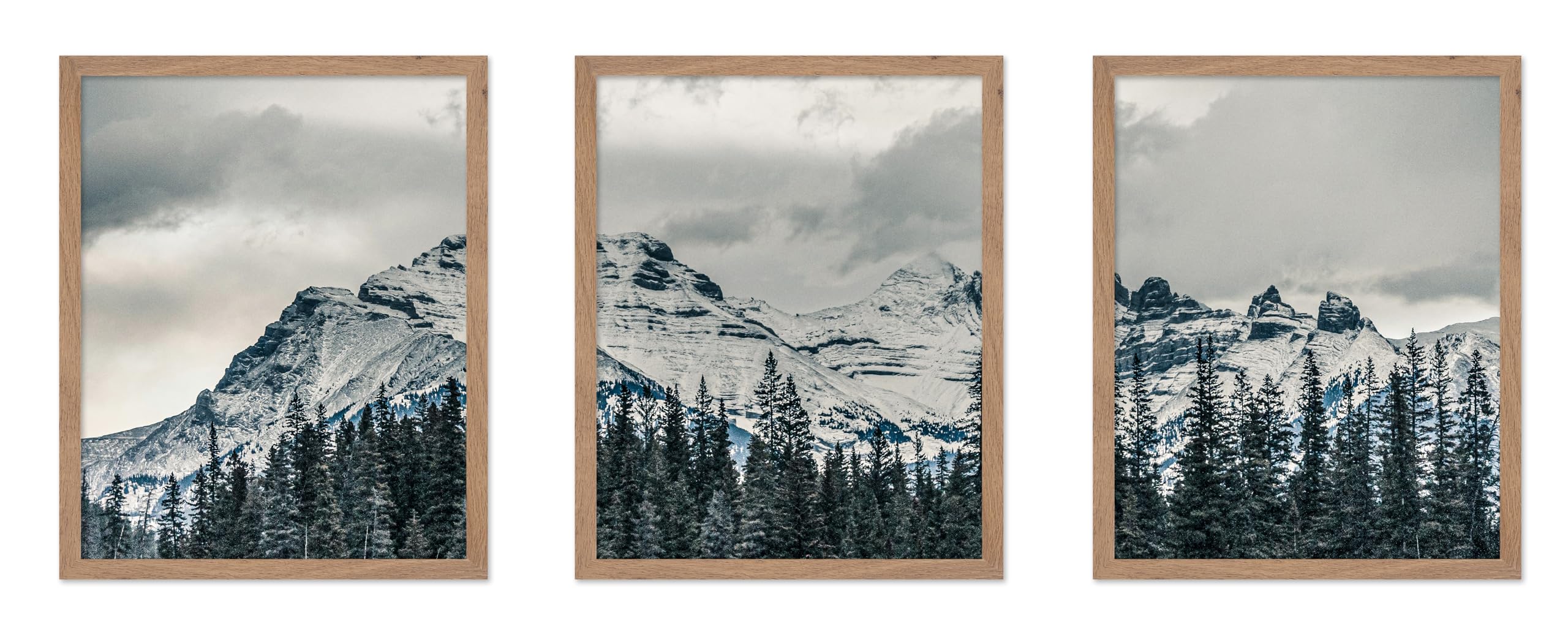 Poster Master 3-Piece Photograph Poster - Modern Print - Snowy Mountain, Cloudy Sky, Forest, Trees, Landscape - Gift for Nature 