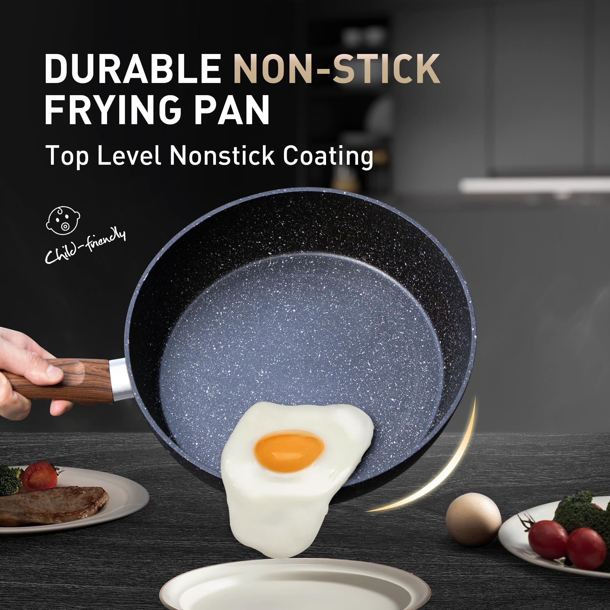 MAISON ARTS Pots and Pans Set Non Stick, 12 Piece Black Granite Kitchen Cookware Induction Compatible, Pot and Pan Sets for Cook