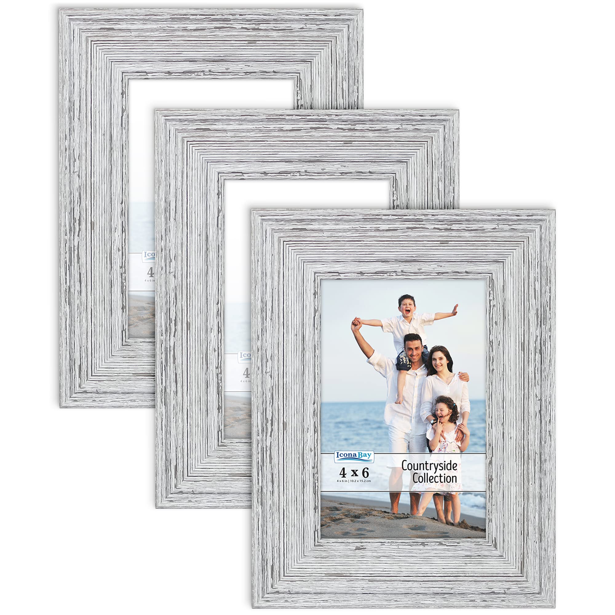 Icona Bay 4x6 Picture Frames (Speckled Gray, 3 Pack), French Country Style Picture Frame Set, Wall Mount or Table Top, Countrysi