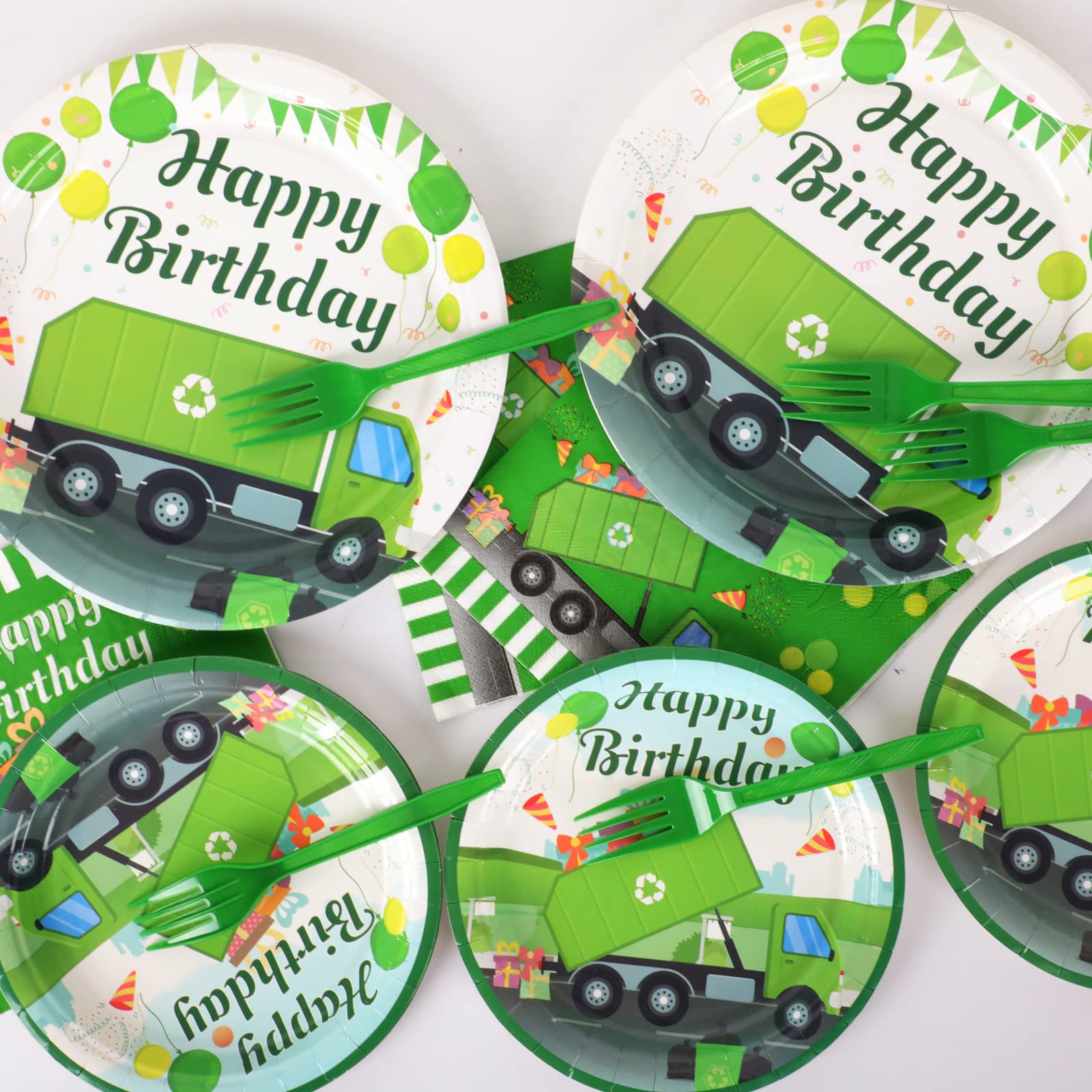 96 Pcs Garbage Truck Birthday Party Plates And Napkins Party Supplies Trash Trucks Party Tableware Set Waste Management Recyclin