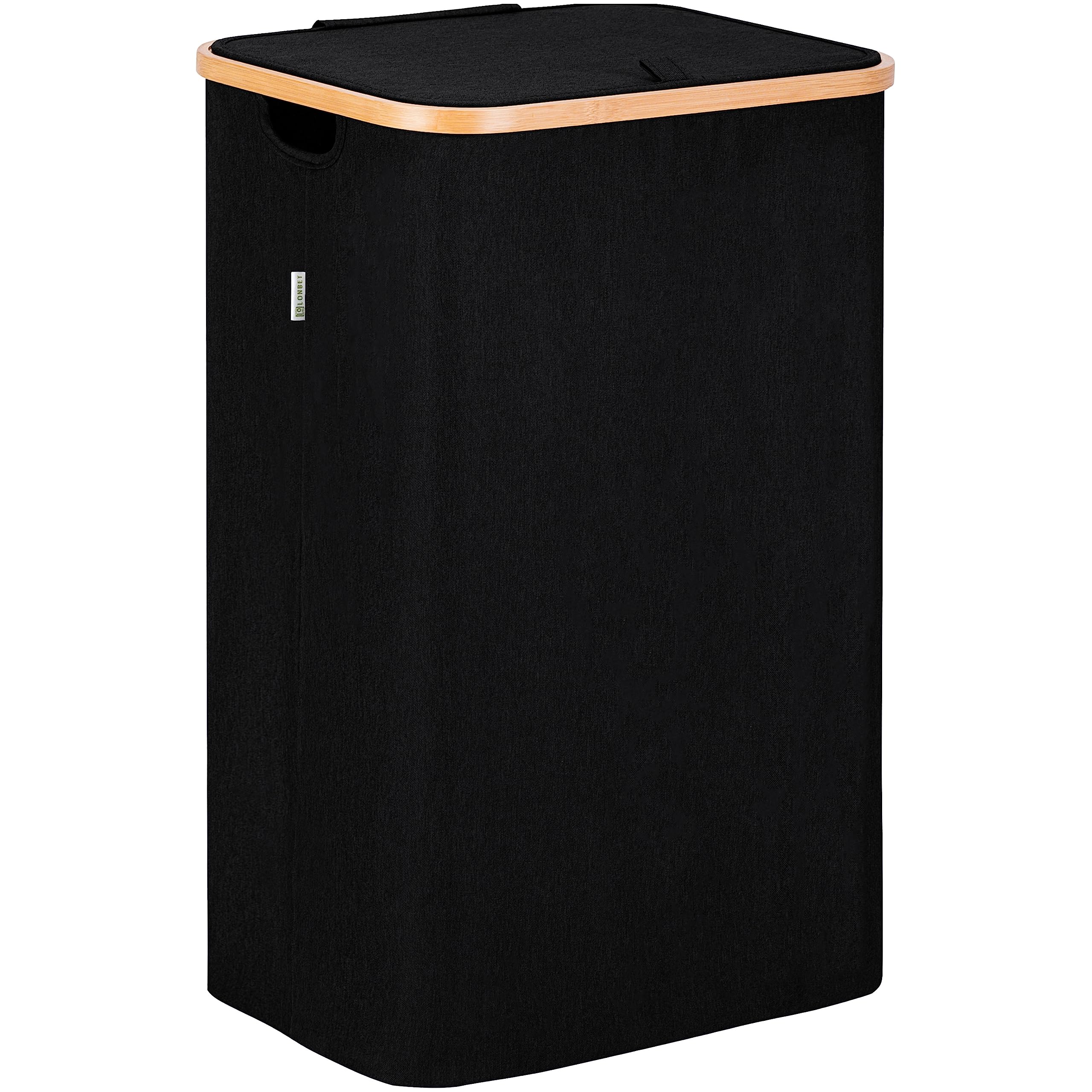 Lonbet - Black Laundry Hamper with Lid - XL 100 L - Large Hampers for Laundry with Handles - Black Laundry Baskets with Lid for Bedrooms - Bamboo Bathroom Tall Black Hamper