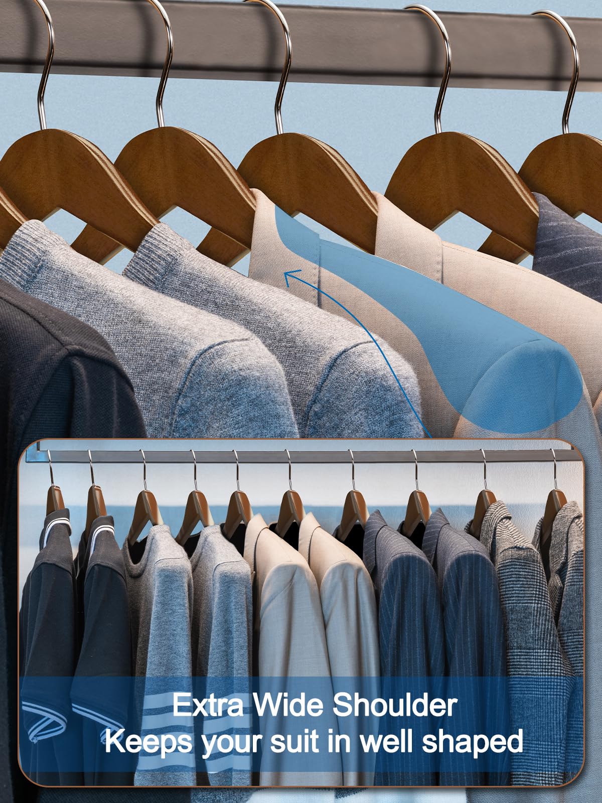 HOUSE DAY 19'' Extra Wide Wooden Hangers 6 Pack, Walnut, Non-Slip Suit Hangers for Coats and Jackets