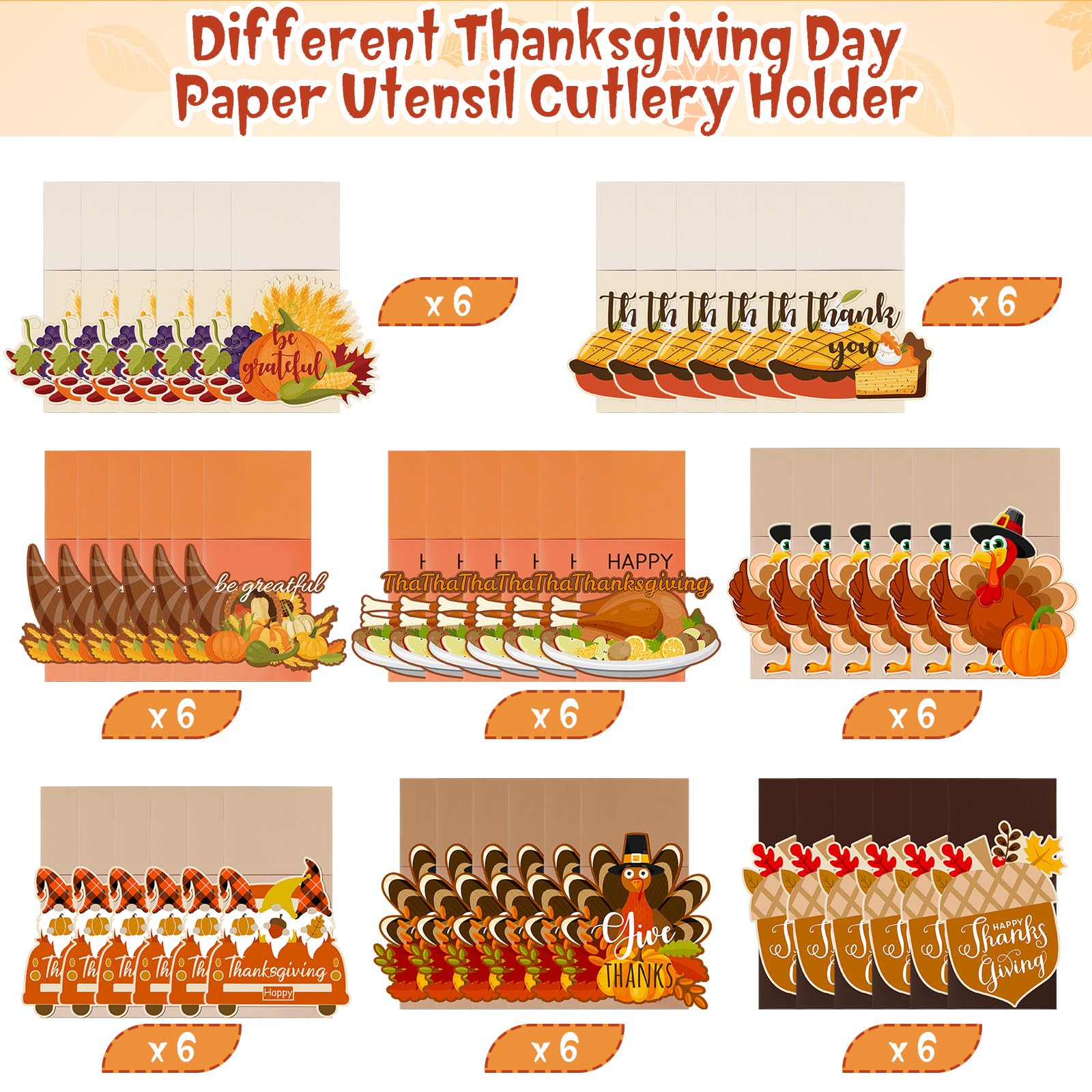 Qeeenar 48 Pcs Thanksgiving Cutlery Holder Fall Cutlery Wraps Bag Silverware Bags Turkey Utensil Silverware Holder Cutlery Pouch