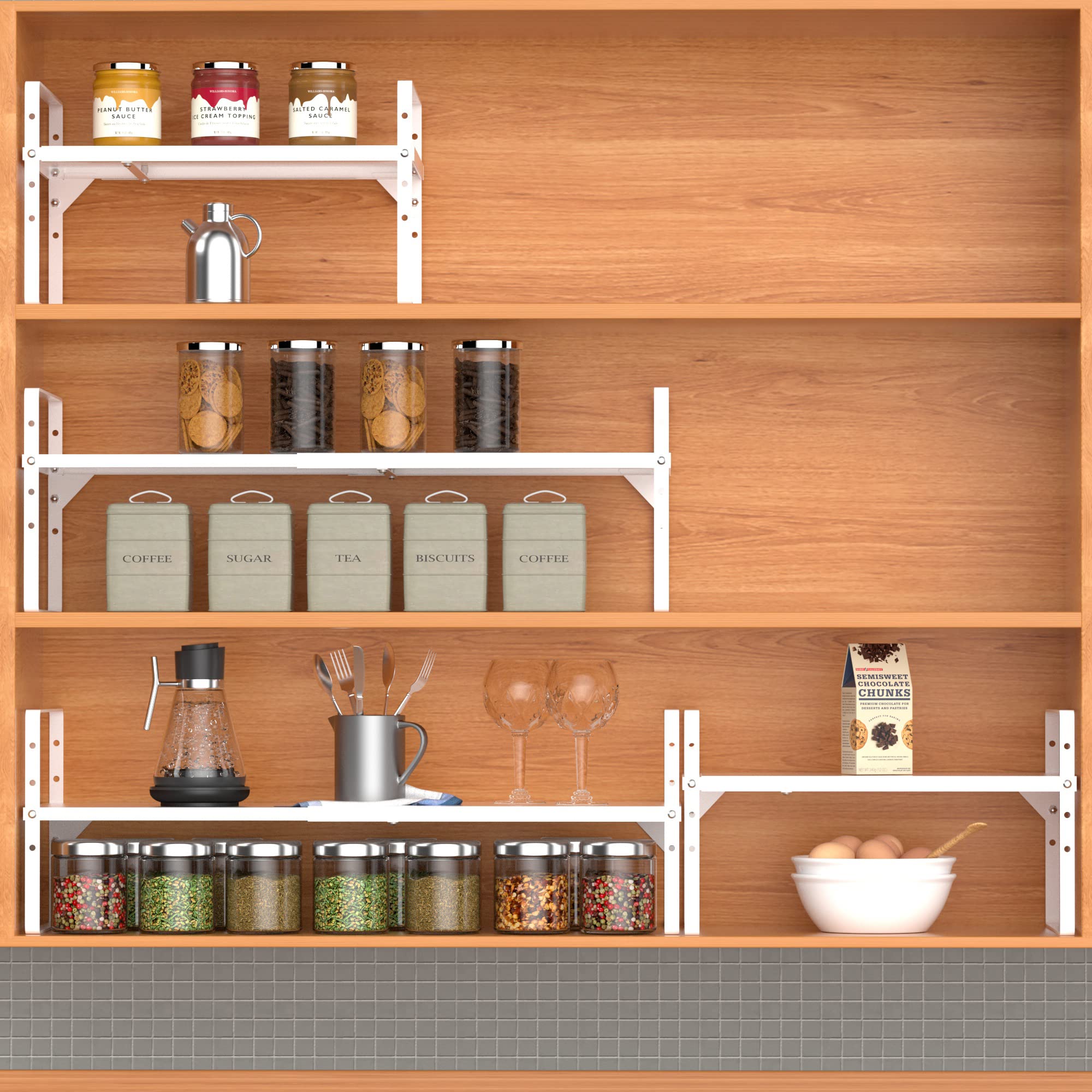 Ipegtop Expandable Cabinet Storage Shelf Organizer, Heavy Duty Steel Metal Spice Rack Adjustable Height Home Office Garage Pantr