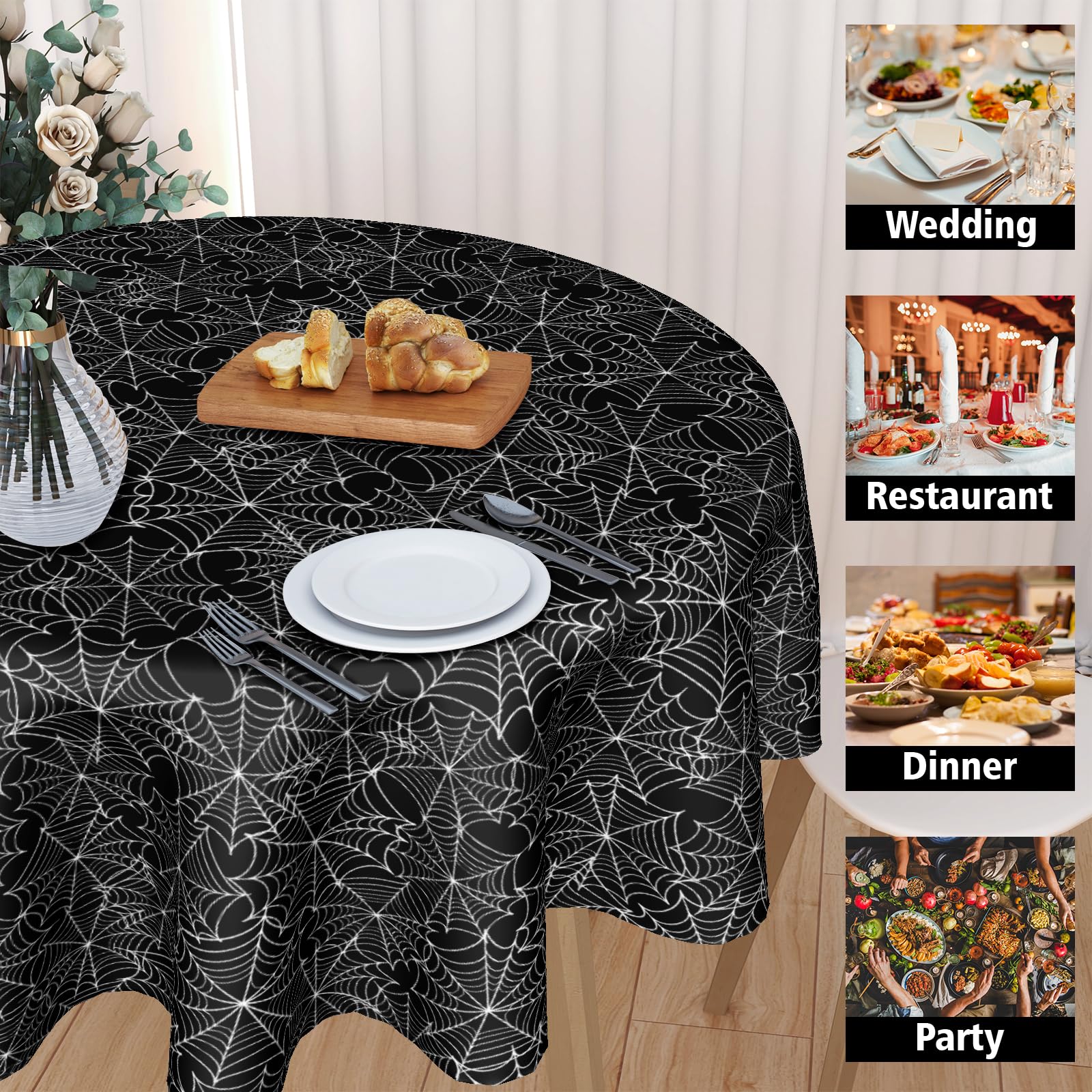Halloween Tablecloth Round 60 Inch Halloween Black Spider Web Table Cloth Halloween Haunted House Table Decorations Halloween Ho