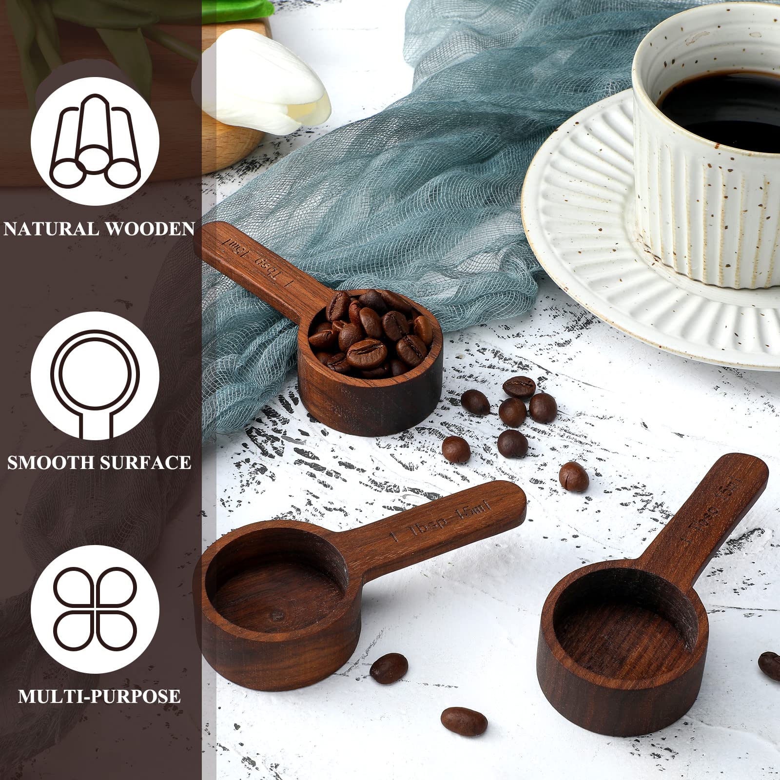 Skyley 4 Pieces Caf Spoon Wooden Coffee Measure Scoop Wooden Table Spoon Caf Ground Wood Tablespoon For Measuring Coffee Beans T