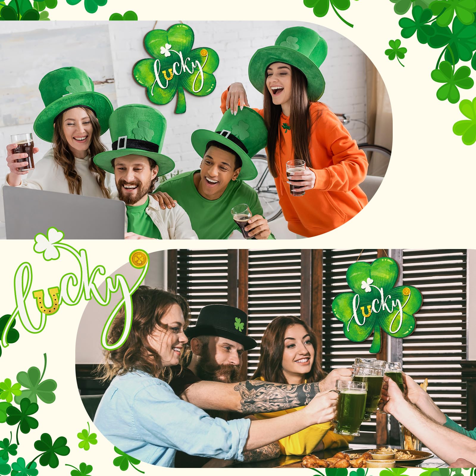 Boao St. Patrick s Day Shamrock Door Hanger Welcome Wooden Hanging Sign Lucky Irish Wood Wreath Decor for Happy St. Patrick s Da