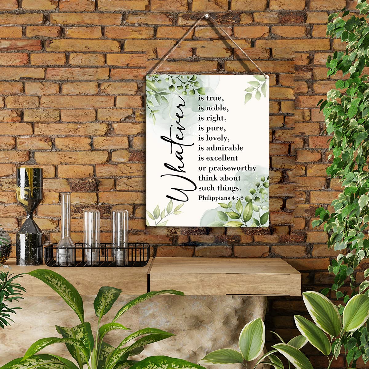 YCYD Christian Inspirational Wall Art Whatever Is True Noble Right Philippians 4:8 Wooden Hanging Sign Christian Bible Verse Wal