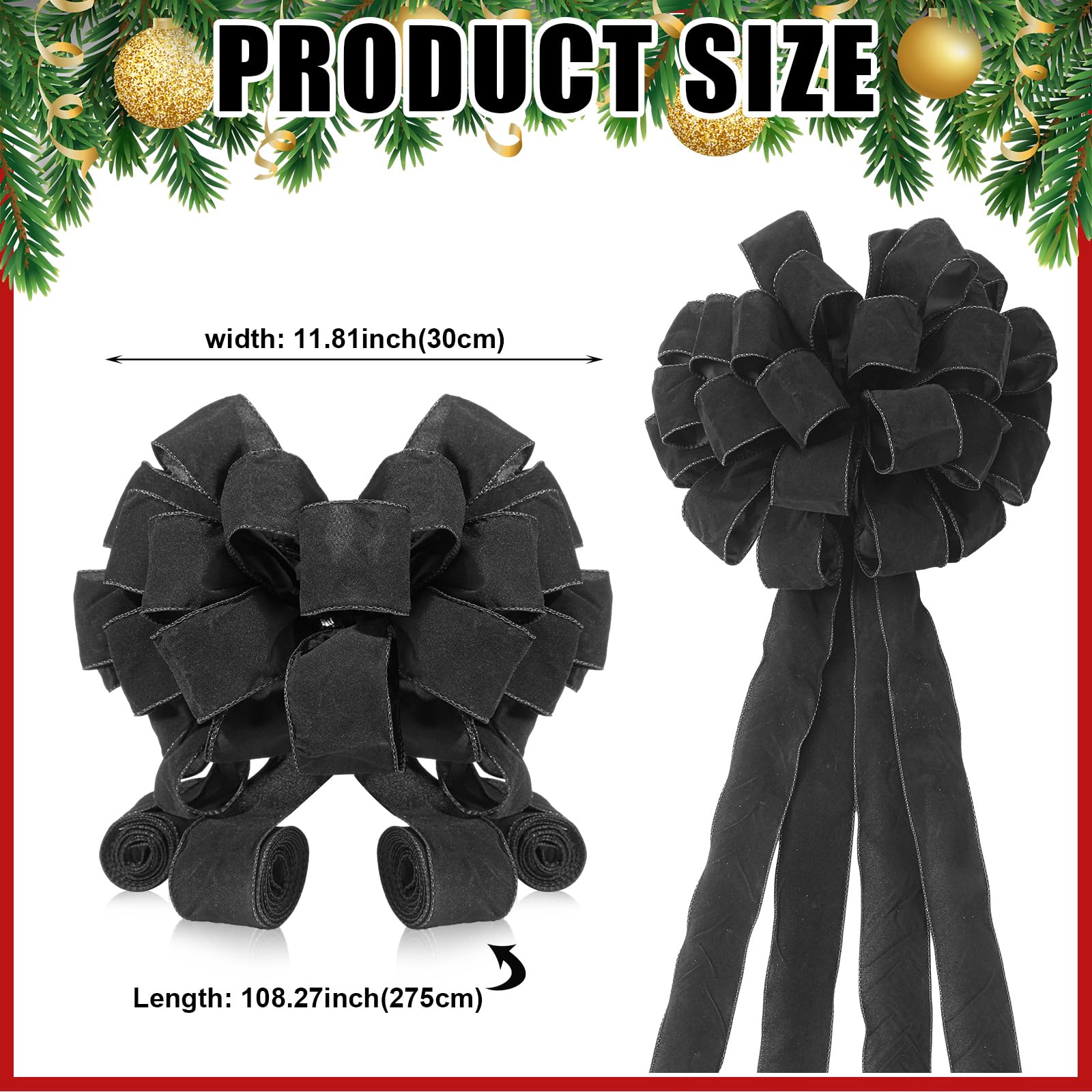 Redbaker 9ft Large Christmas Tree Topper Bows Xmas Treetop Ribbons Gift for Holiday Family Party Indoor Outdoor Decor