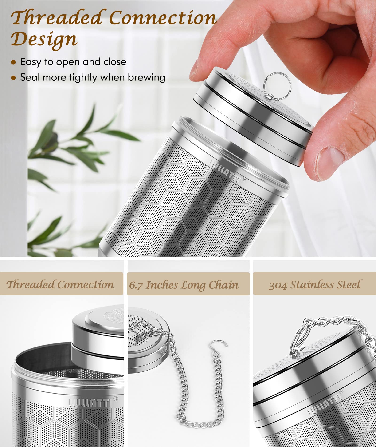 LULLATTI Large Tea Infuser - 304 Stainless Steel Tea Ball Strainer, Extra Fine Mesh, Fits Most Teapots & Mugs, 1 Pack