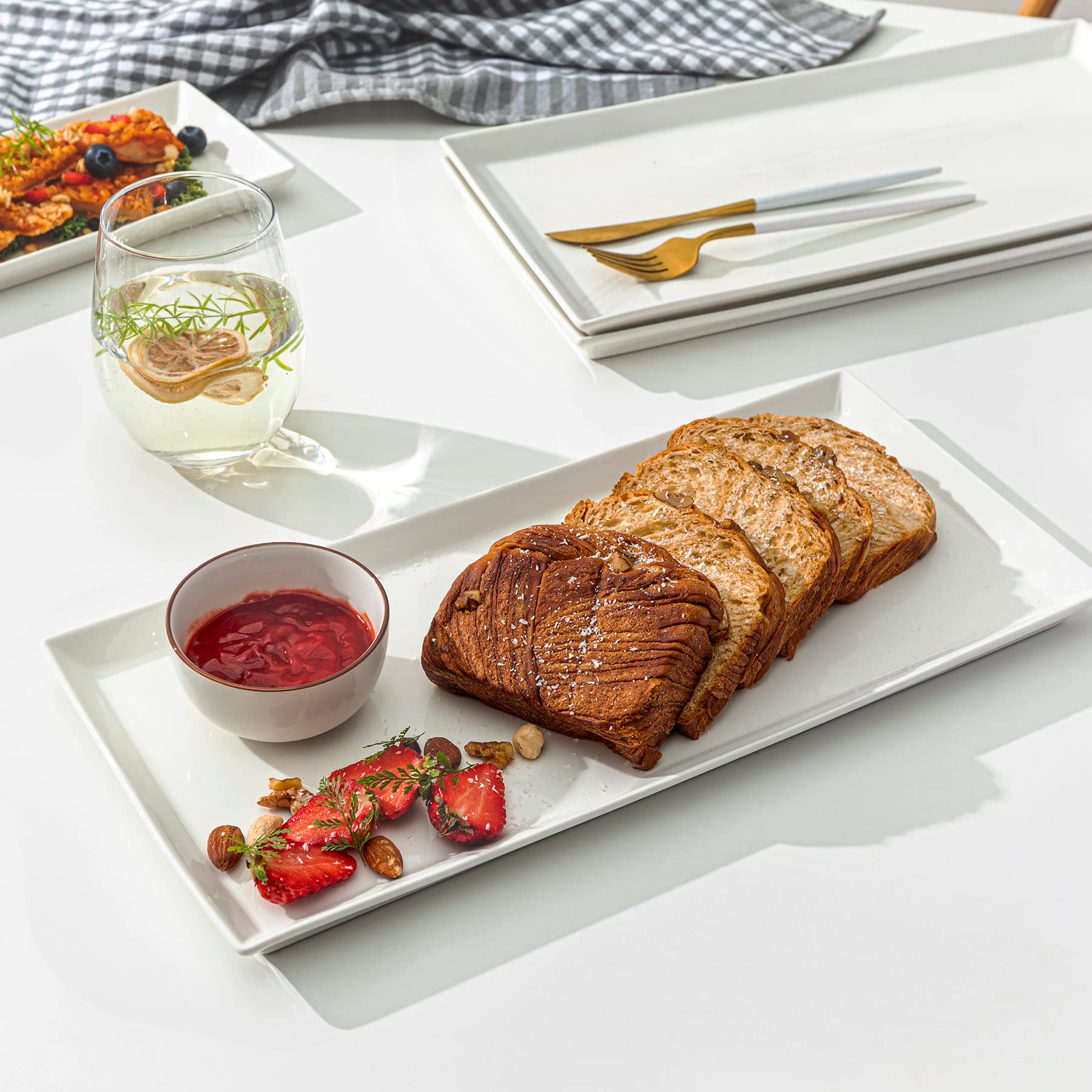 Sweese White Serving Platters, Porcelain Serving Trays For Parties, Large Rectangular Plates - 15.5 Inch, Set Of 4