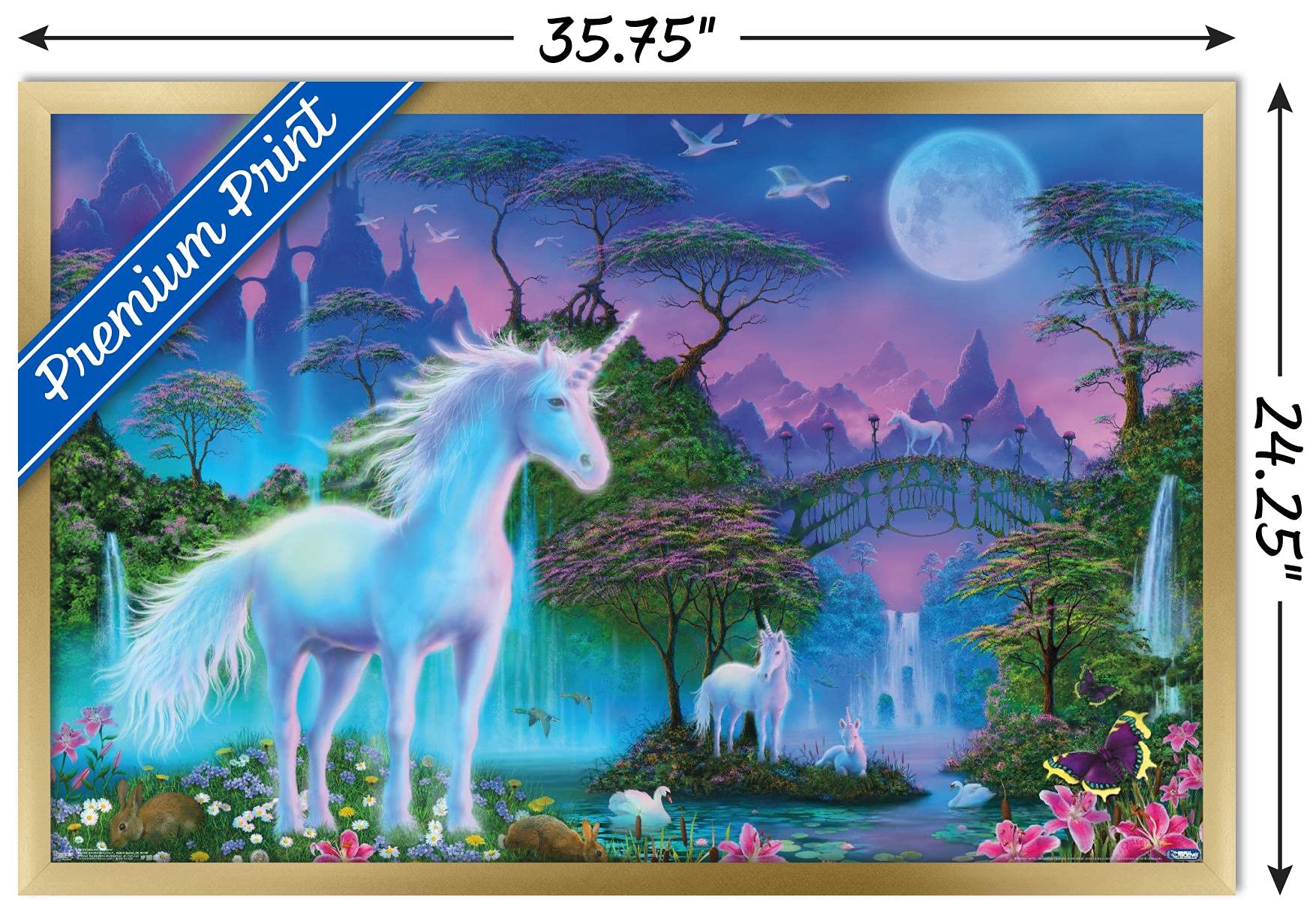 Trends International Unicorn Meadow Wall Poster, 22.375'' X 34'', Gold Framed Version