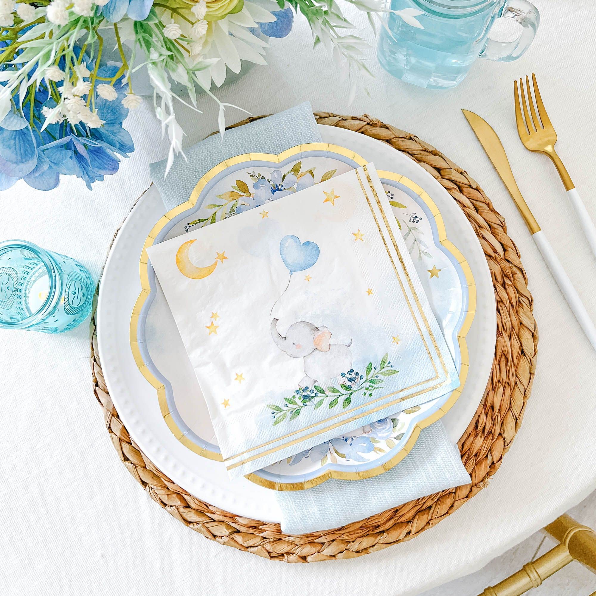 Kate Aspen Decorative 2 Ply Paper Napkins - Set Of 60 - 6.5 Inch Durable Disposable Serveware, Easy Cleanup For Birthday, Baby S