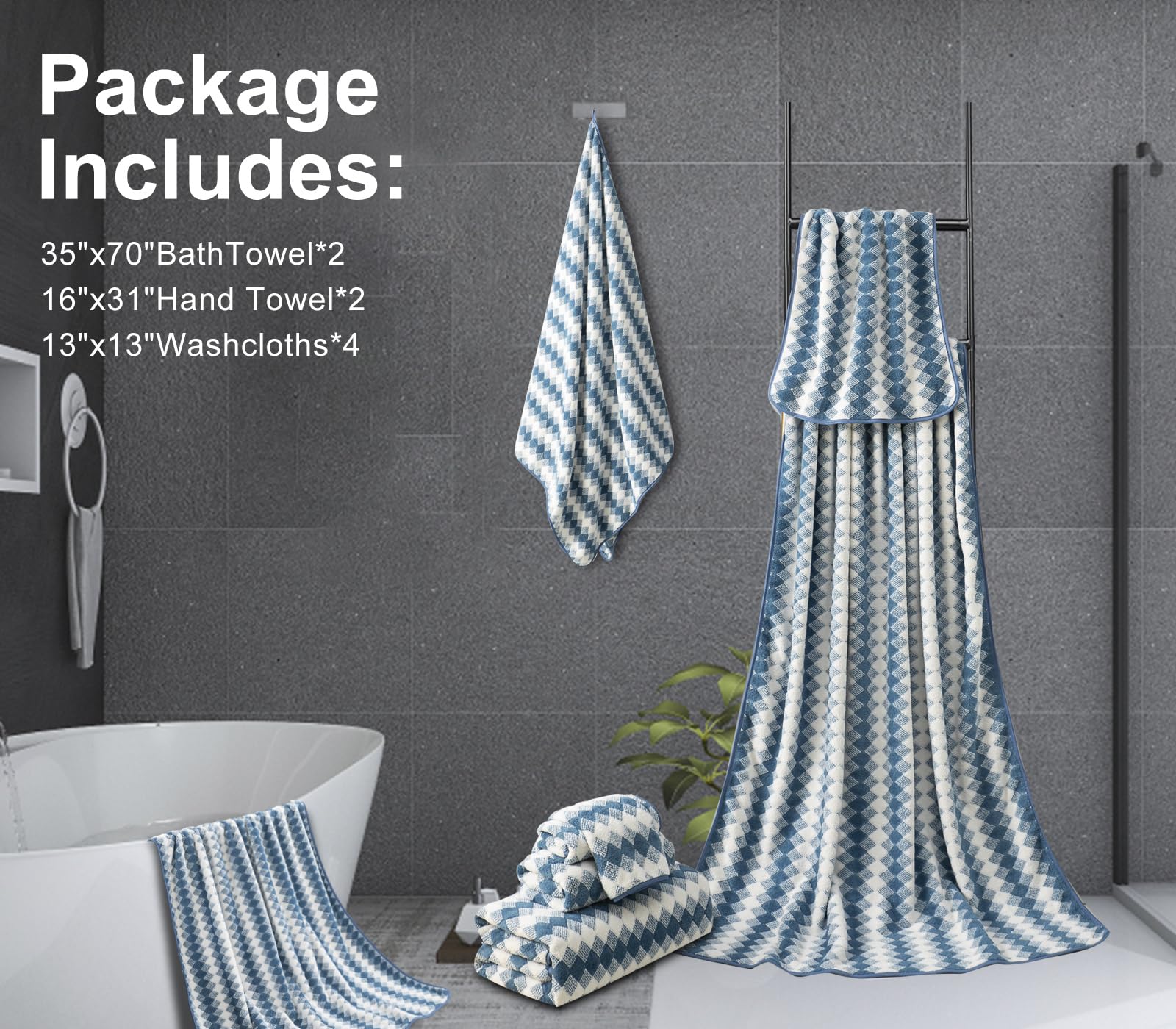 Maggea 8 Piece Bathroom Towel Set |2 Oversized Bath Towels,2 Hand Towels,4 Washcloths| 600Gsm Soft Hotel Towel Set Large Bath Sh