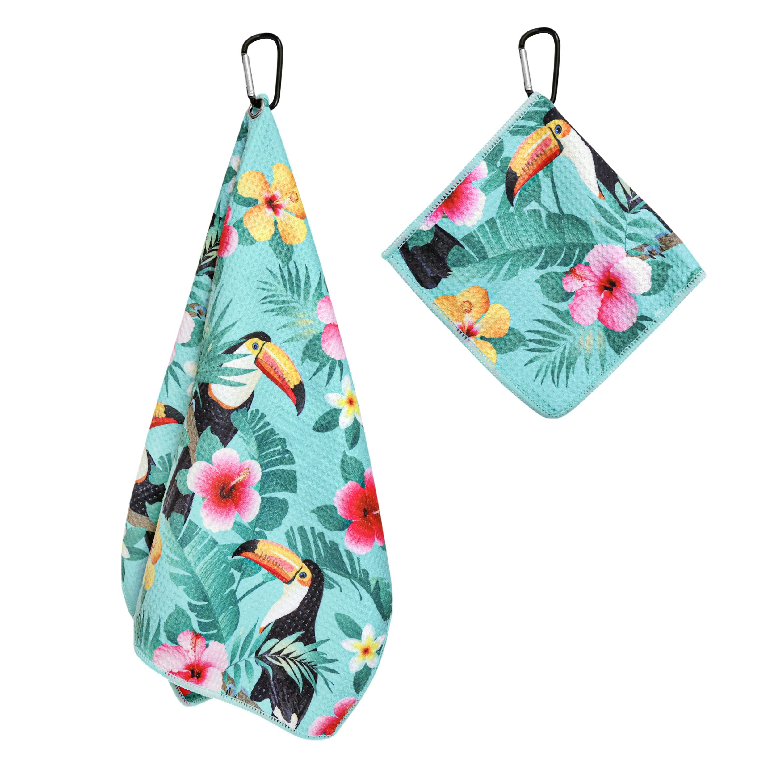 Playing It Forward Toucan Bahamas Golf Towel with Clip for Women and Men  Microfiber Waffle and Ball Towels  Set of 2
