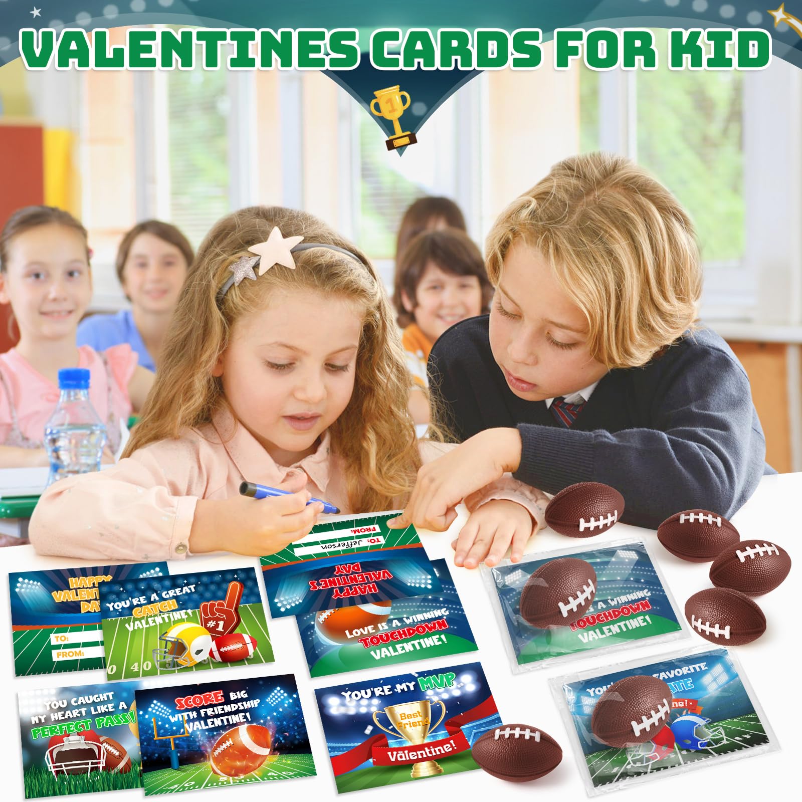 Valentines Day Gifts For Kids, 30 Pack Mini Sports Soccer Football Stress Ball With Valentines Day Cards For Kid Classroom Excha