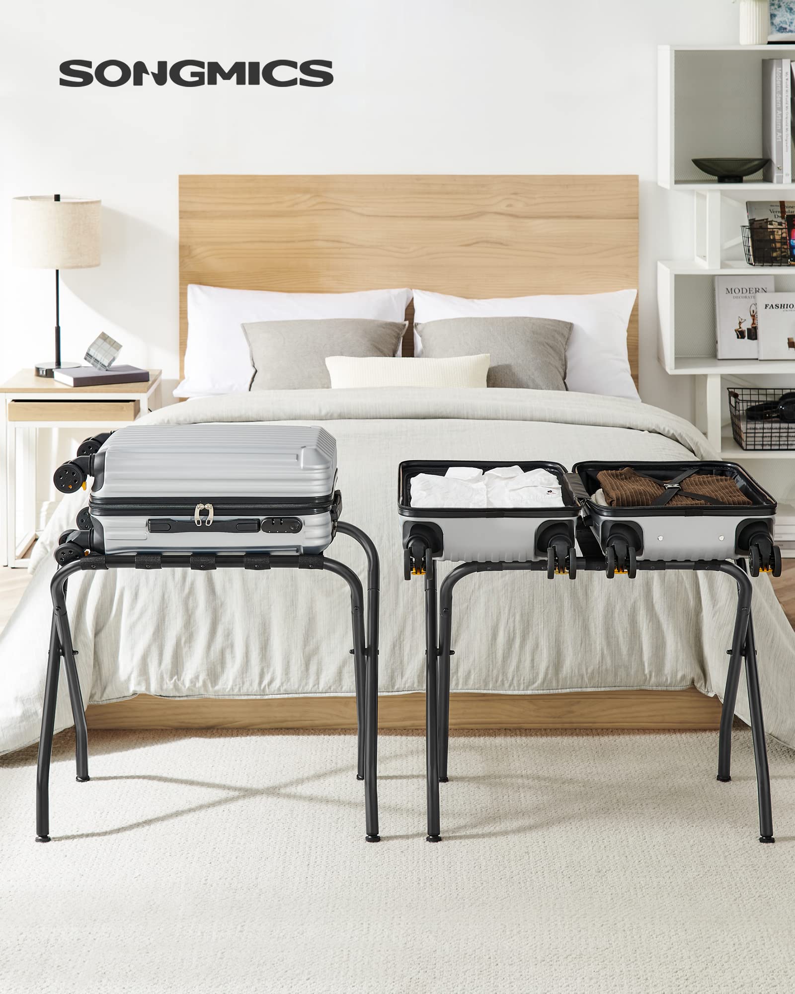Songmics Luggage Rack, Pack Of 2, Luggage Racks For Guest Room, Suitcase Stand, Steel Frame, Foldable, For Bedroom, Black Urlr64