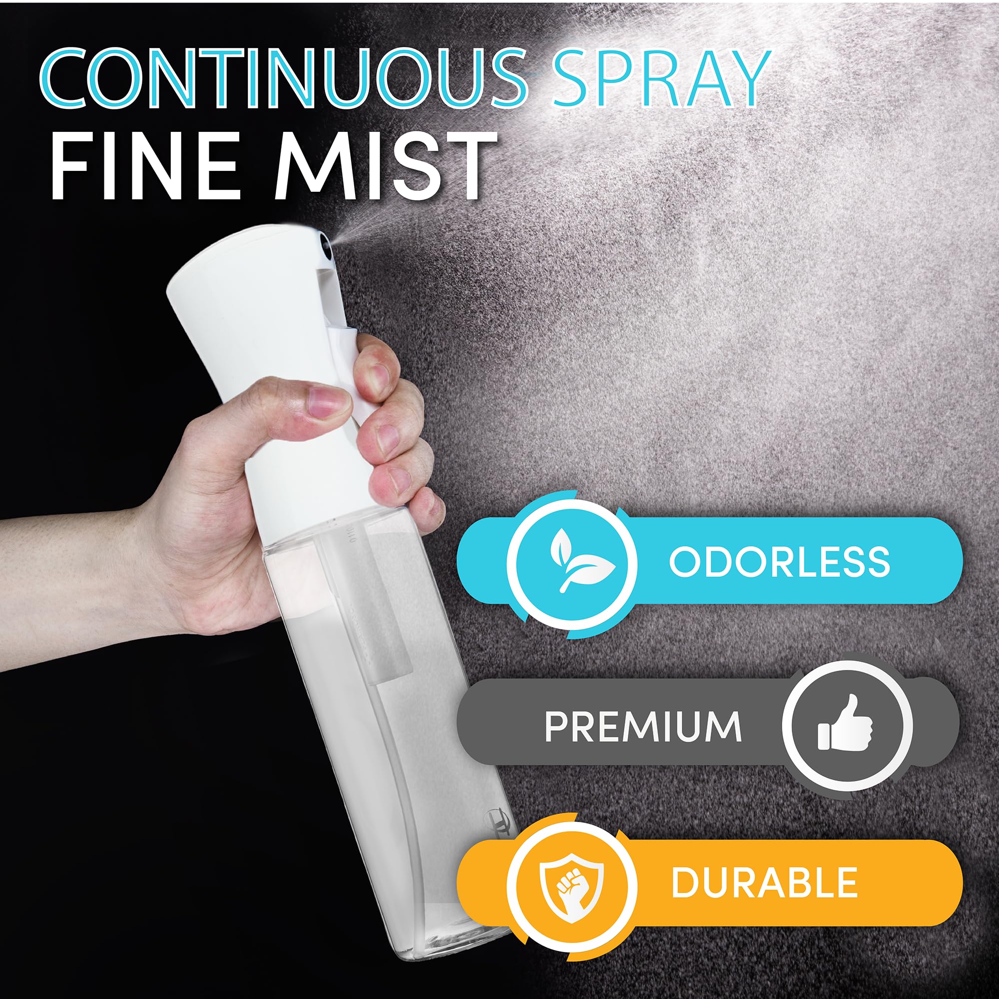 Hula Home Continuous Spray Bottle (10.1oz/300ml) Empty Ultra Fine Plastic Water Mist Sprayer - For Hairstyling  Cleaning  Salons  Plants  Essential Oil Scents & More - White