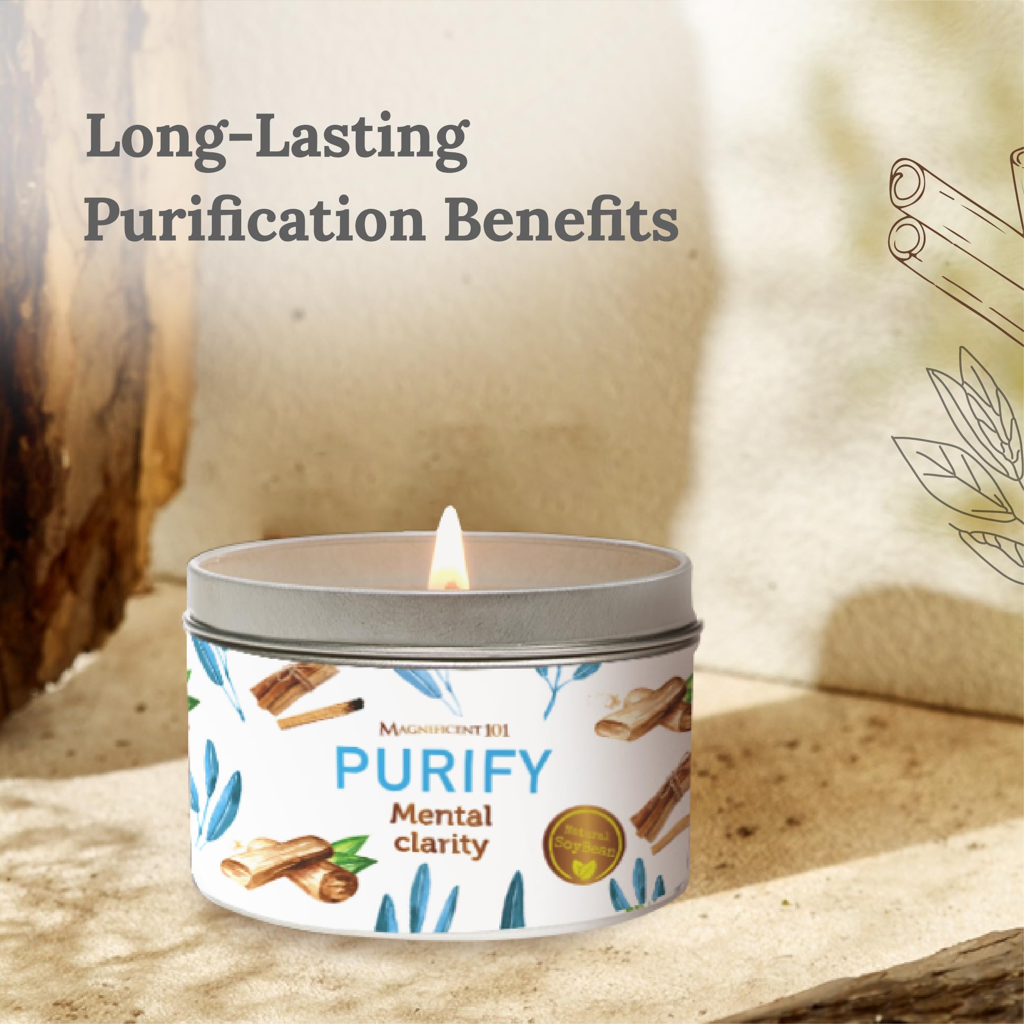 MAGNIFICENT 101 PURIFY Aromatherapy Candle for Clarity - Sage, Palo Santo, Sandalwood, Lavender Scented Natural SoyBean Wax Tin