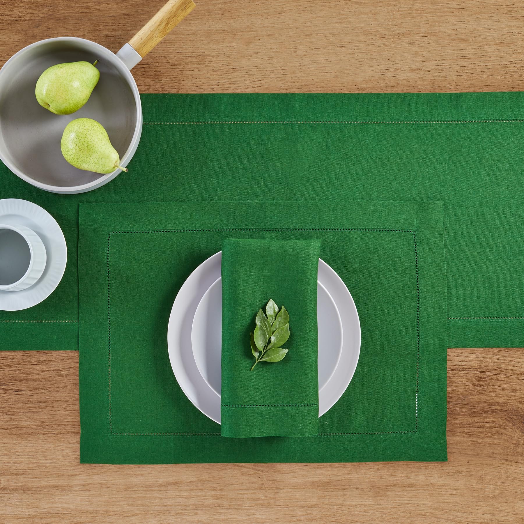Solino Home Garden Green Linen Table Runner 90 Inches Long - 100% Pure Linen Classic Hemstitch Table Runner 14 X 90 Inch - Machi