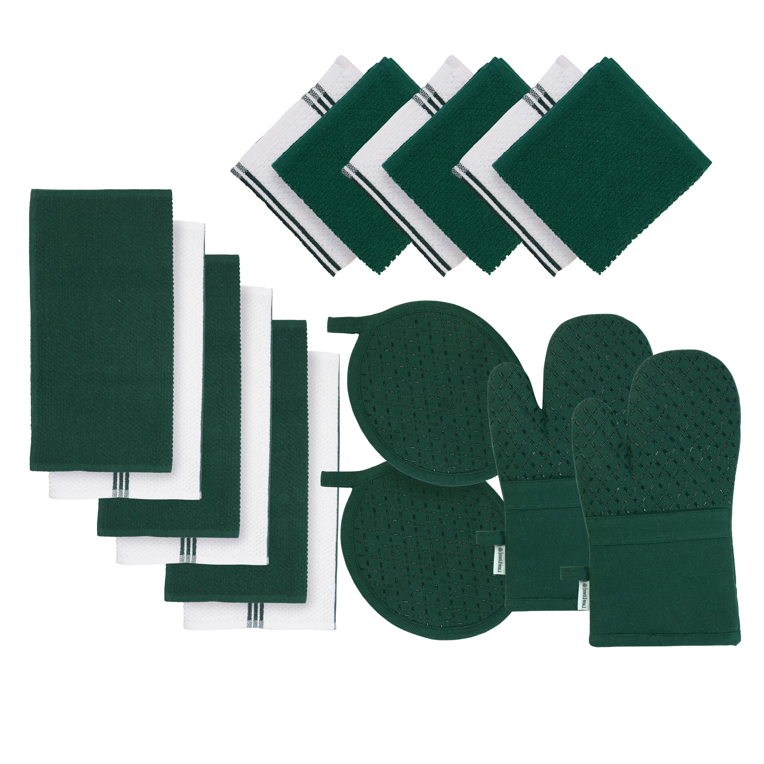 LANE LINEN Dish Towels and Dishcloths Sets - 16 Pc Kitchen Mitts and Pot Holders, 100% Cotton Kitchen Dish Rags for Washing Dish