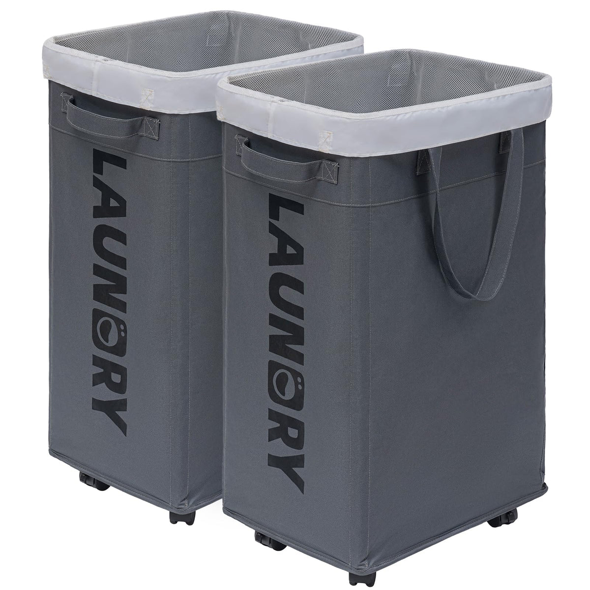 Chicvita Hamper With Wheels 2-Pack, 75L Large Laundry Baskets With Removable Wash Bags, Foldable Laundry Baskets With Slim Desig