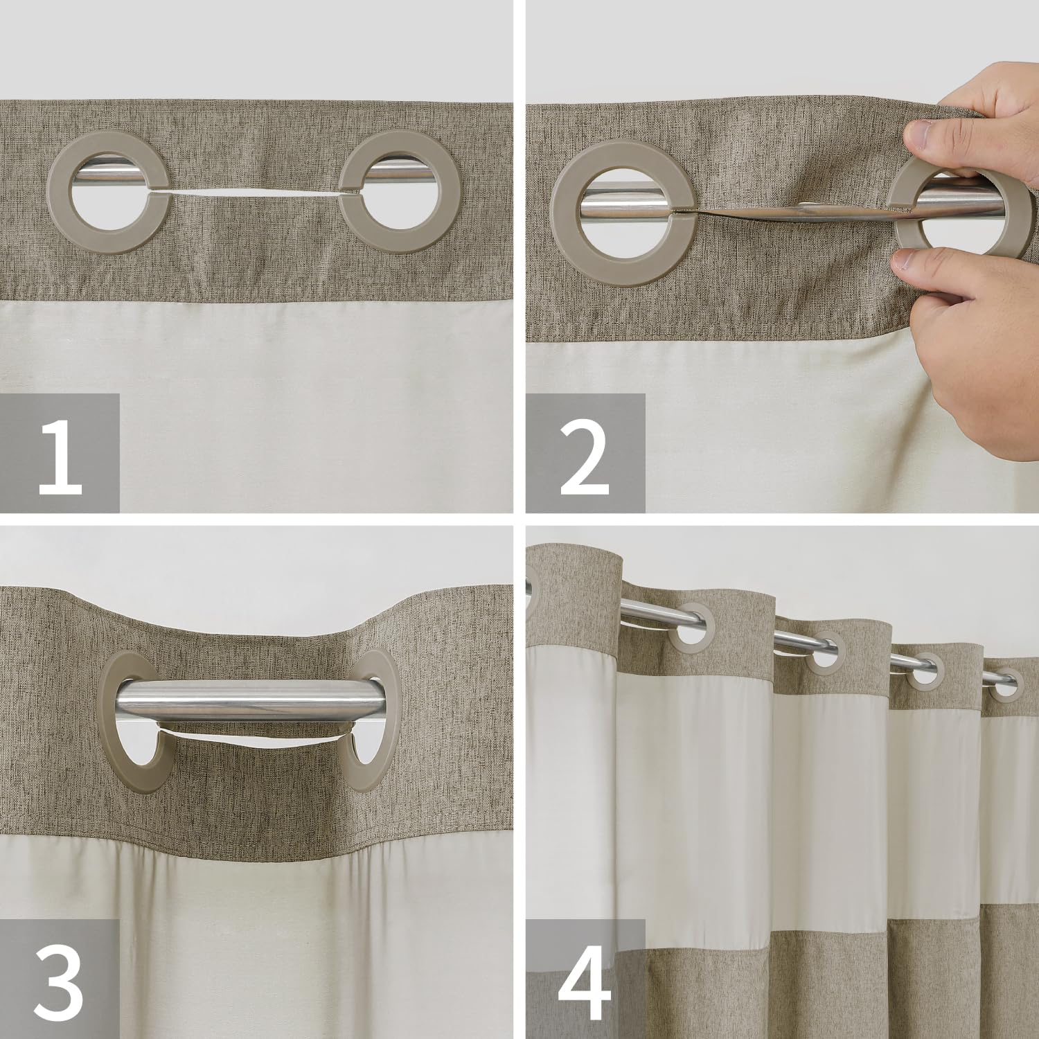 Eachope Extra Long No Hooks Needed Linen Textured Shower Curtain With Snap-In Fabric Liner Set,Hotel Luxury Decor Shower Curtain