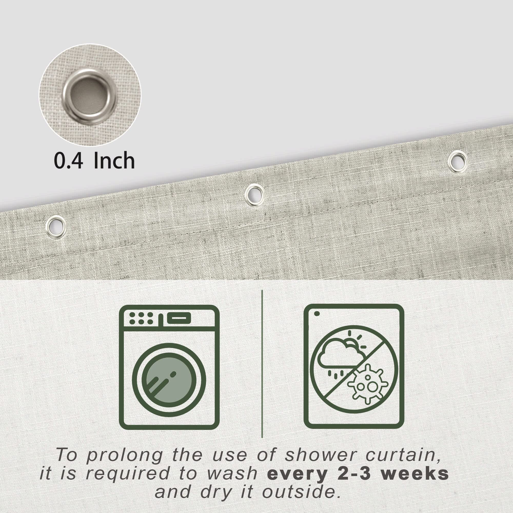 Koufall Linen Shower Curains 72X90 Inch Length For Bathroom,Extra Long Curtain Liner Set With Hooks,Tan Beige
