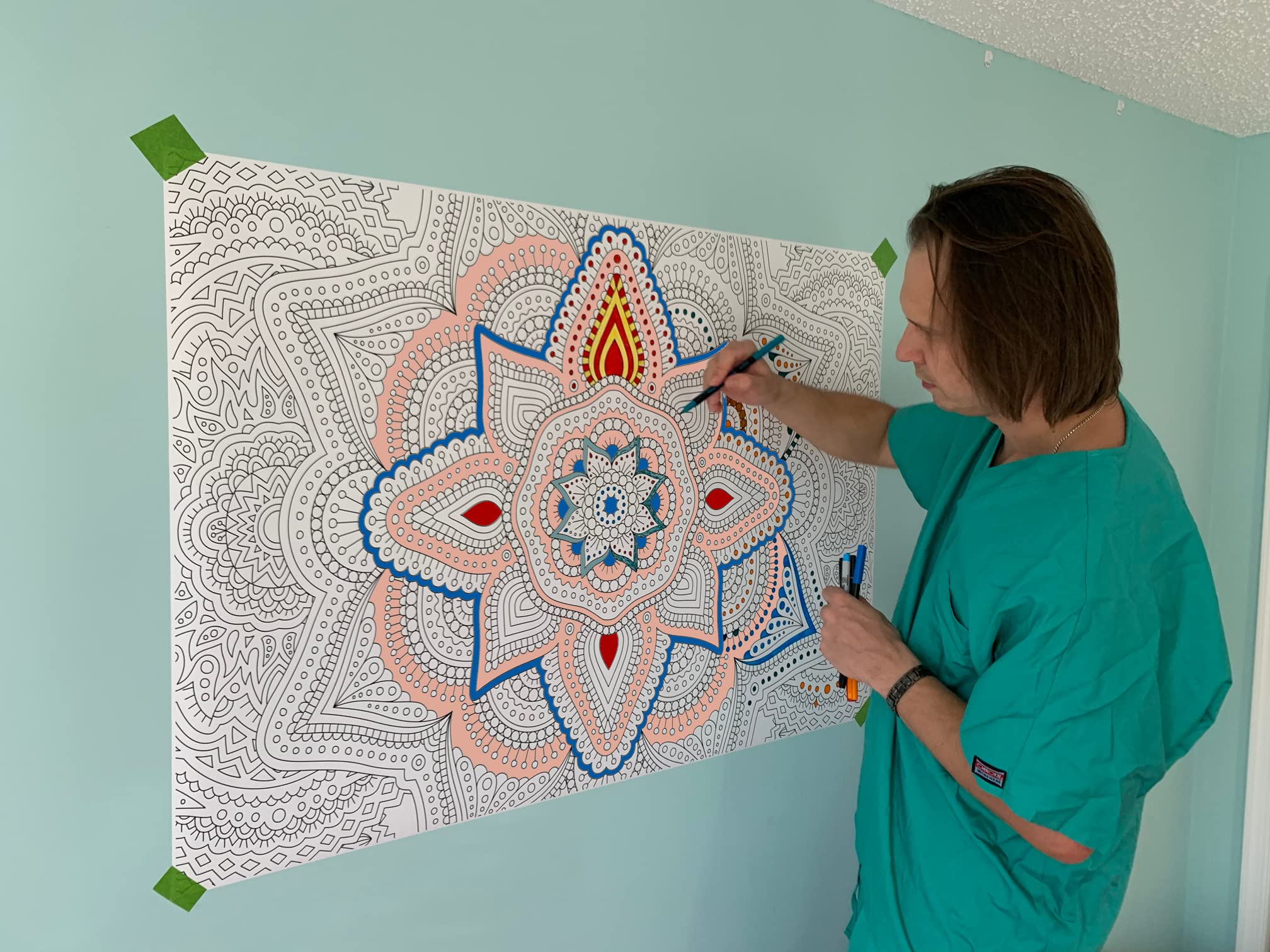 SJPRINTER Giant Coloring Poster - Floral Mandala, 30"x42" - Ideal for Kids, Adults, Care Facilities & Family Activities