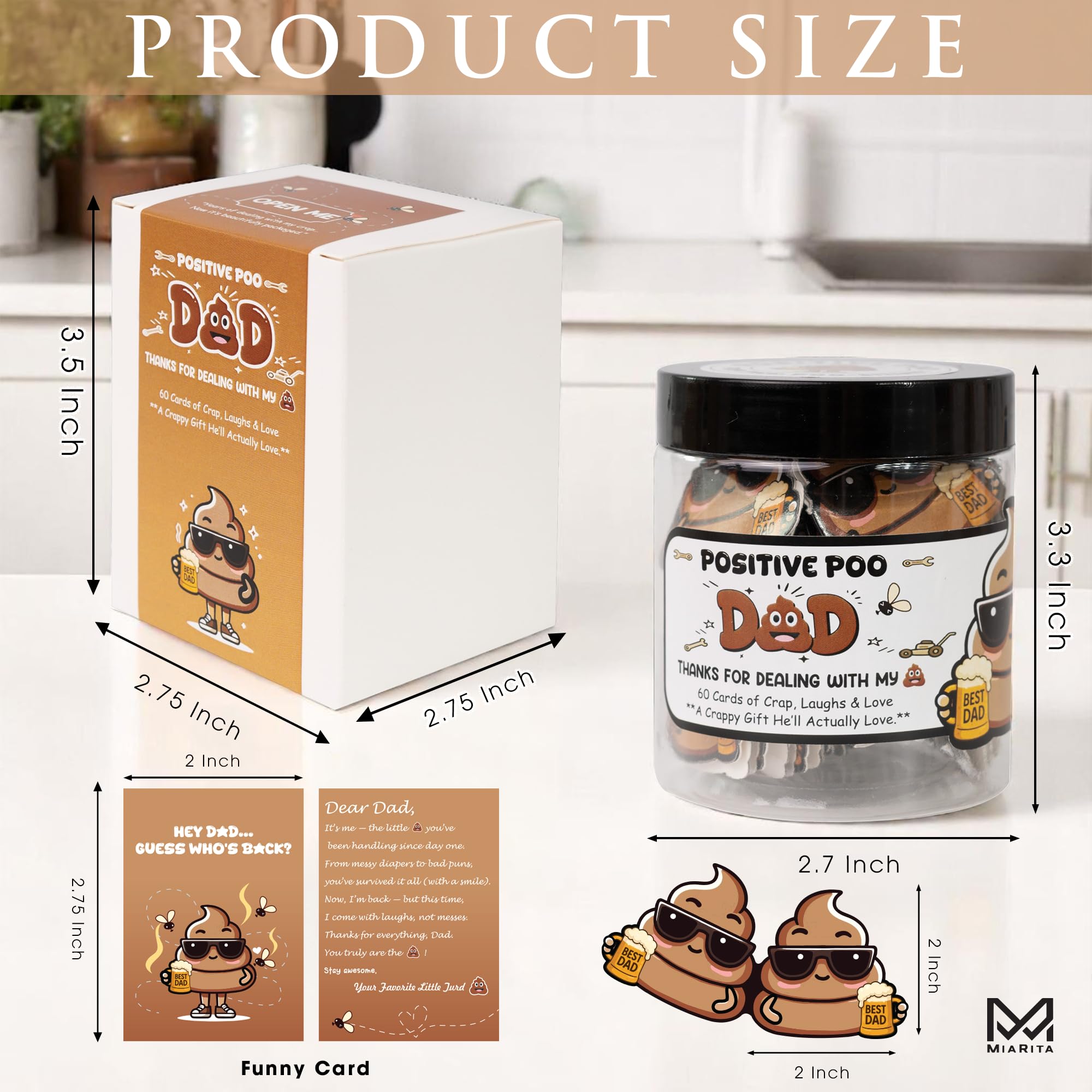 Positive Poo Gifts for Dad Jar - Funny for Dad, 60 Poop-Themed Affirmations, Christmas Gag Gifts for Dad, White Elephant Gift, E
