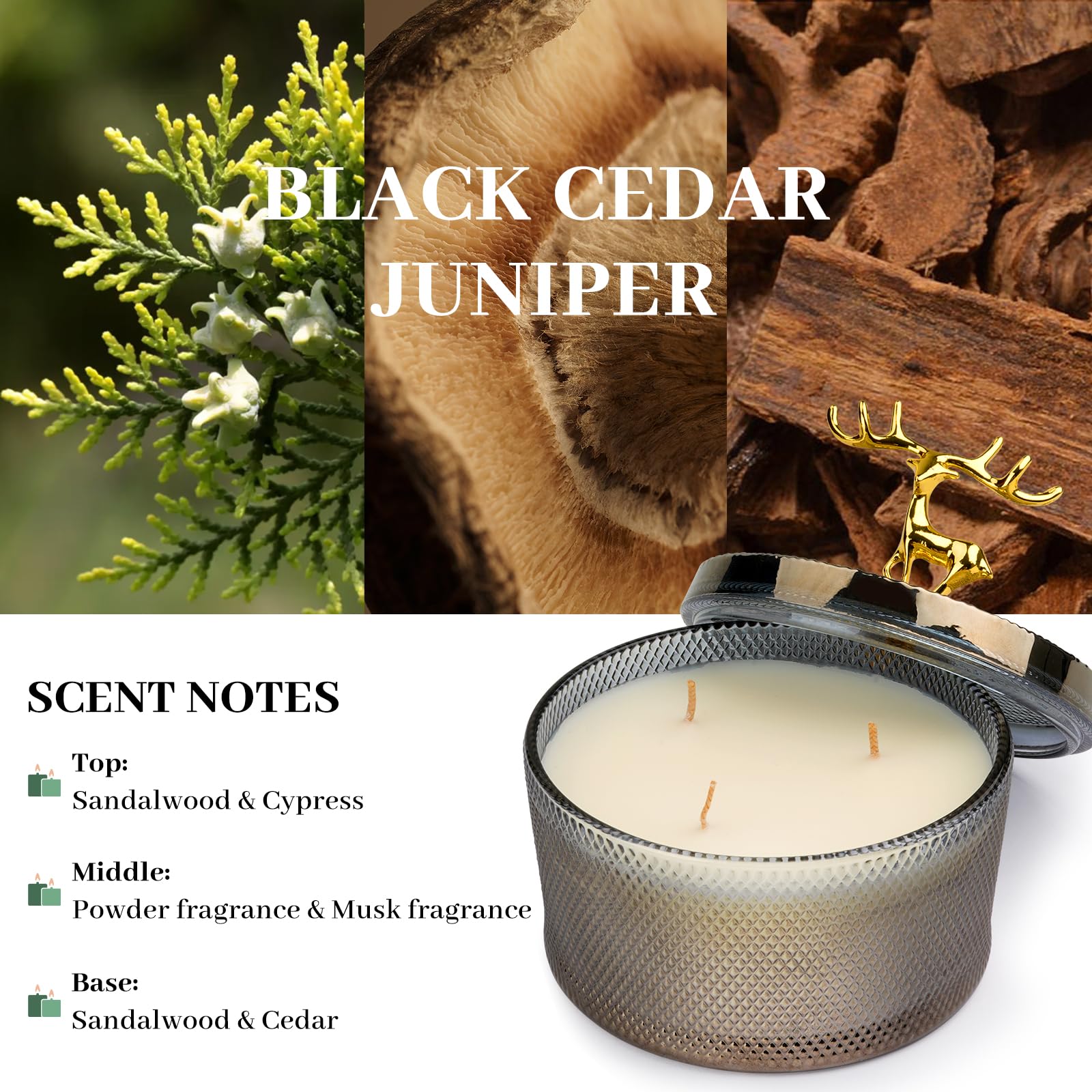 Scented Candles for Women, 10.58 oz 3 Wick Natural Soy Wax Sandalwood Candle for Home Scented, Aromatherapy Candle for Women Men