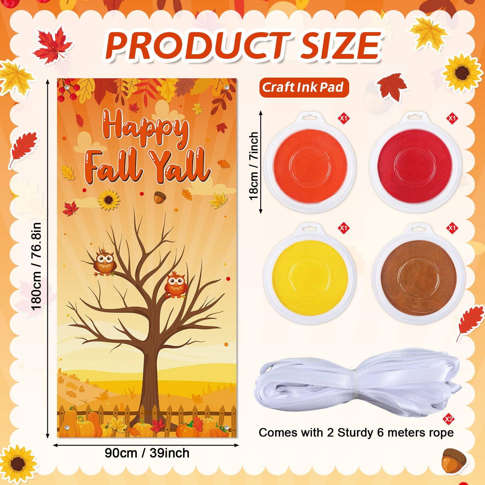 71 x 35 Inch Happy Fall Yall Door Cover Thanksgiving Tree Backdrop DIY Autumn Colorful Handprint Craft Bulletin Board with 4 PC