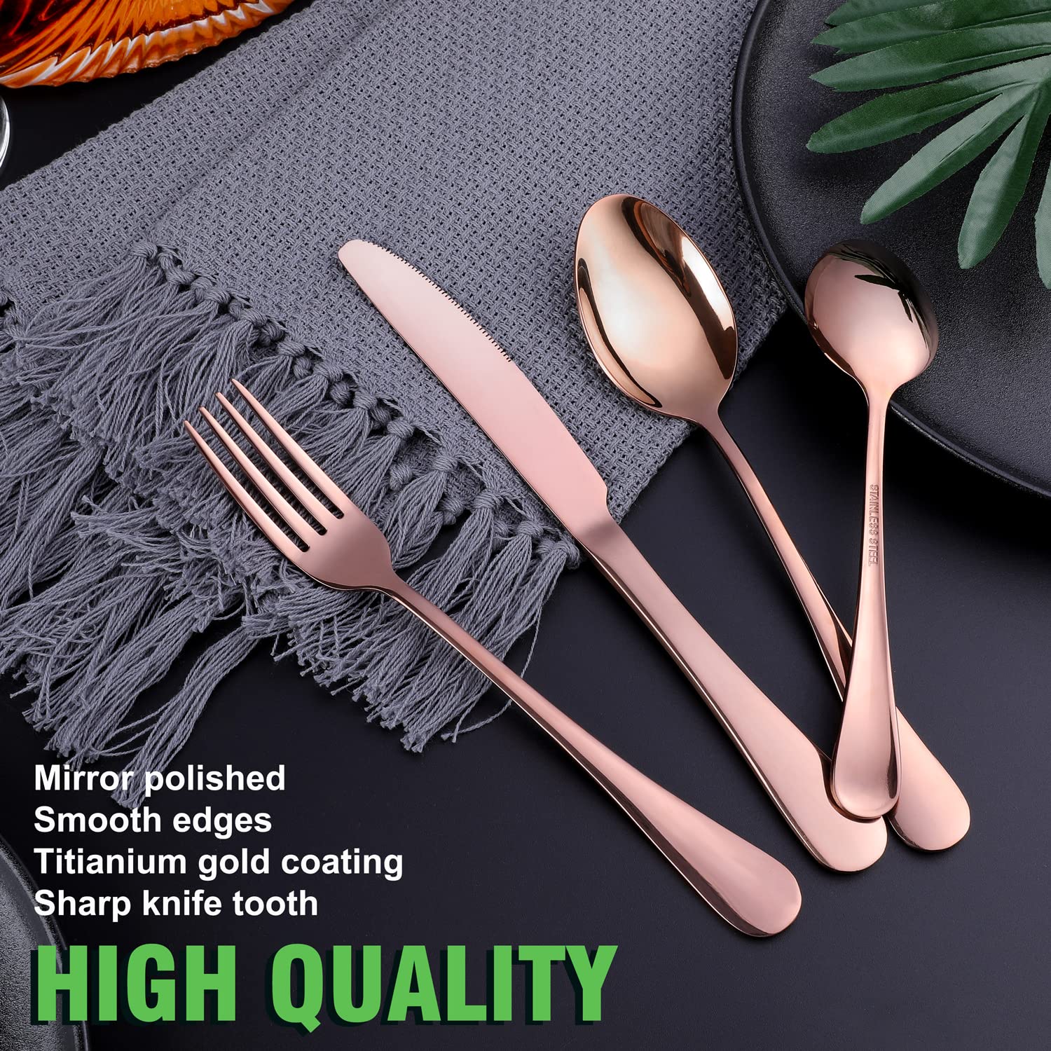 Copper/Rose Gold Silverware Set  OGORI 24-Piece Stainless Steel Flatware Set  Service of 6