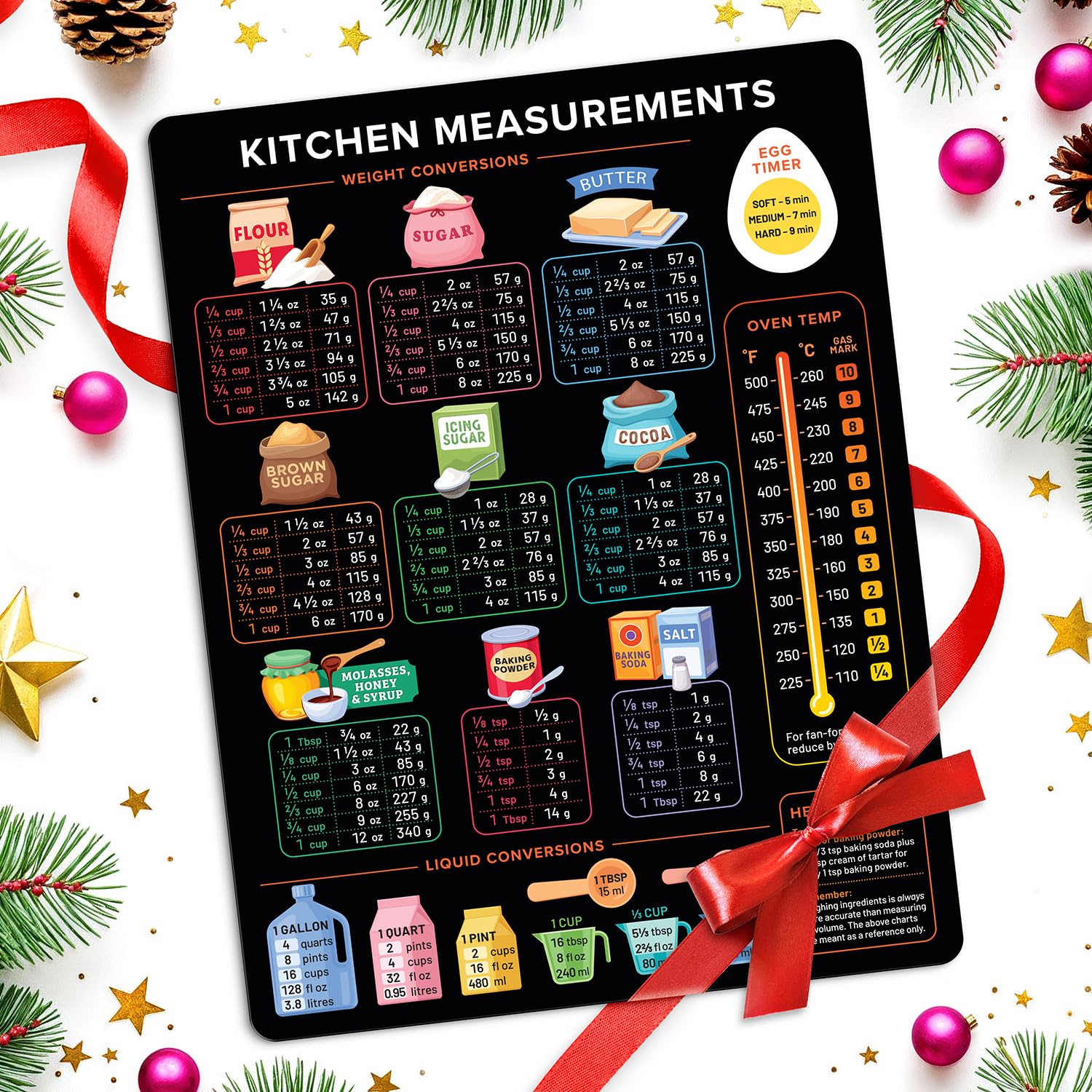 Levain & Co Kitchen Conversion Chart Magnet - Dark for Easier Cooking & Baking - Vintage Useful Gadgets - Cute Accessories - Coo