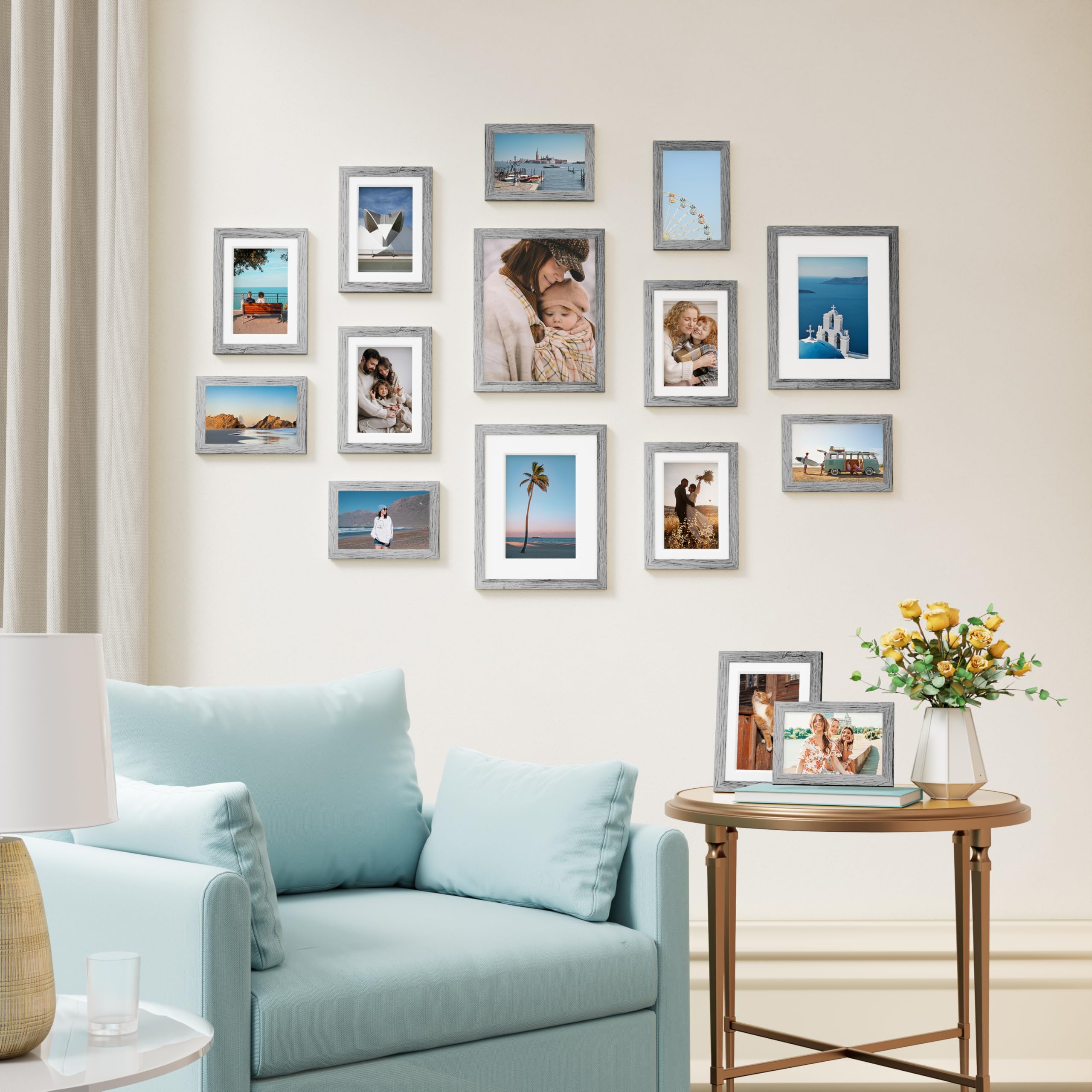 Vittanly 15 Pack Picture Frames Collage Wall Decor for Mounting or Tabletop Display, Gallery Frame Set for Family, Multi Sizes I