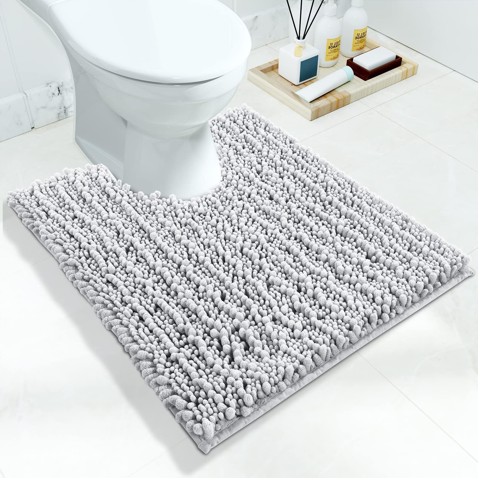 Yimobra Luxury Shaggy Toilet Bath Mat U-Shaped Contour Rugs For Bathroom, Soft And Comfortable, Maximum Absorbent, Dry Quickly,