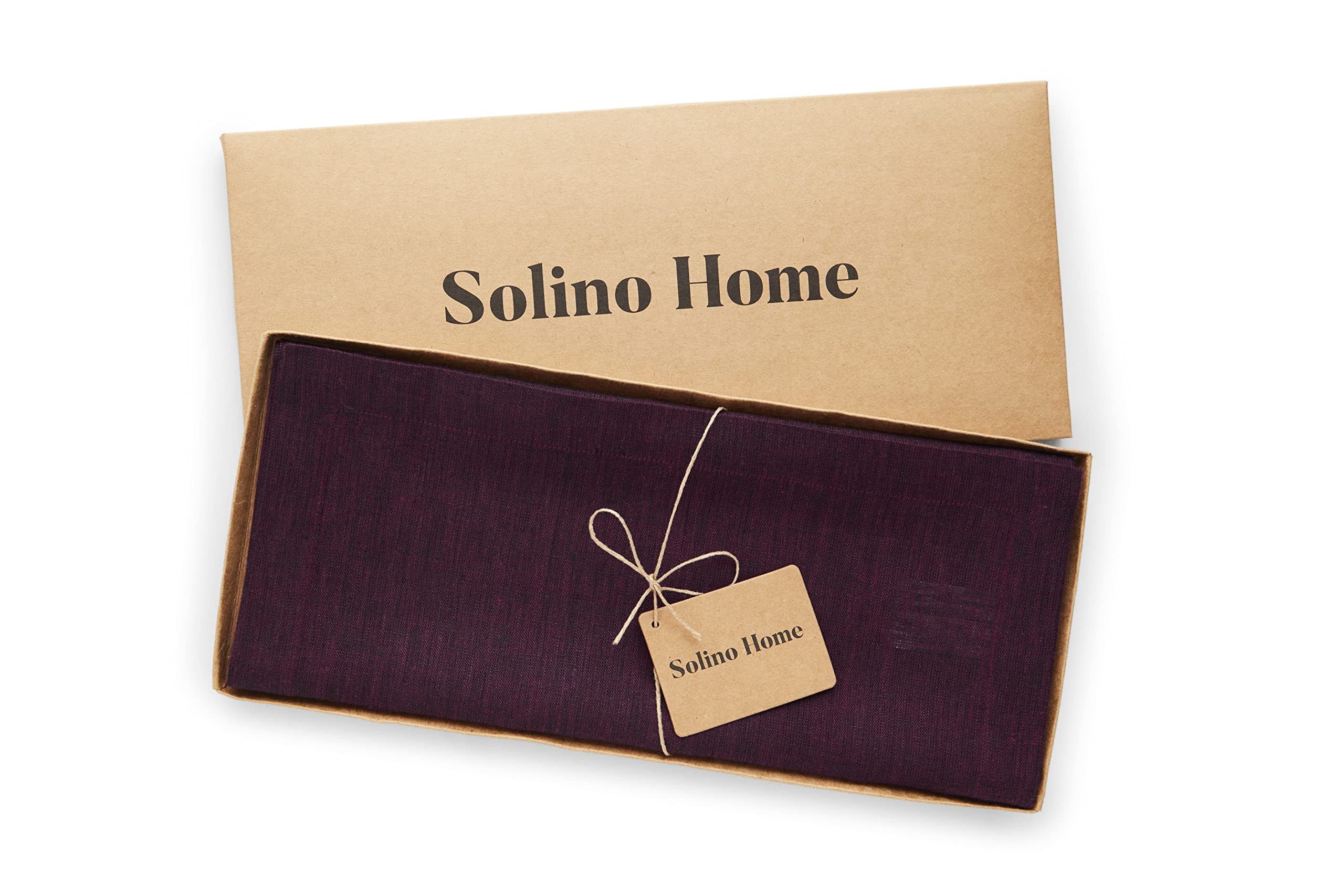 Solino Home Linen Chambray Burgundy Table Runner 132 Inches Long - Athena, 100% Pure Linen 14 x 132 Inch Table Runner for Fall,