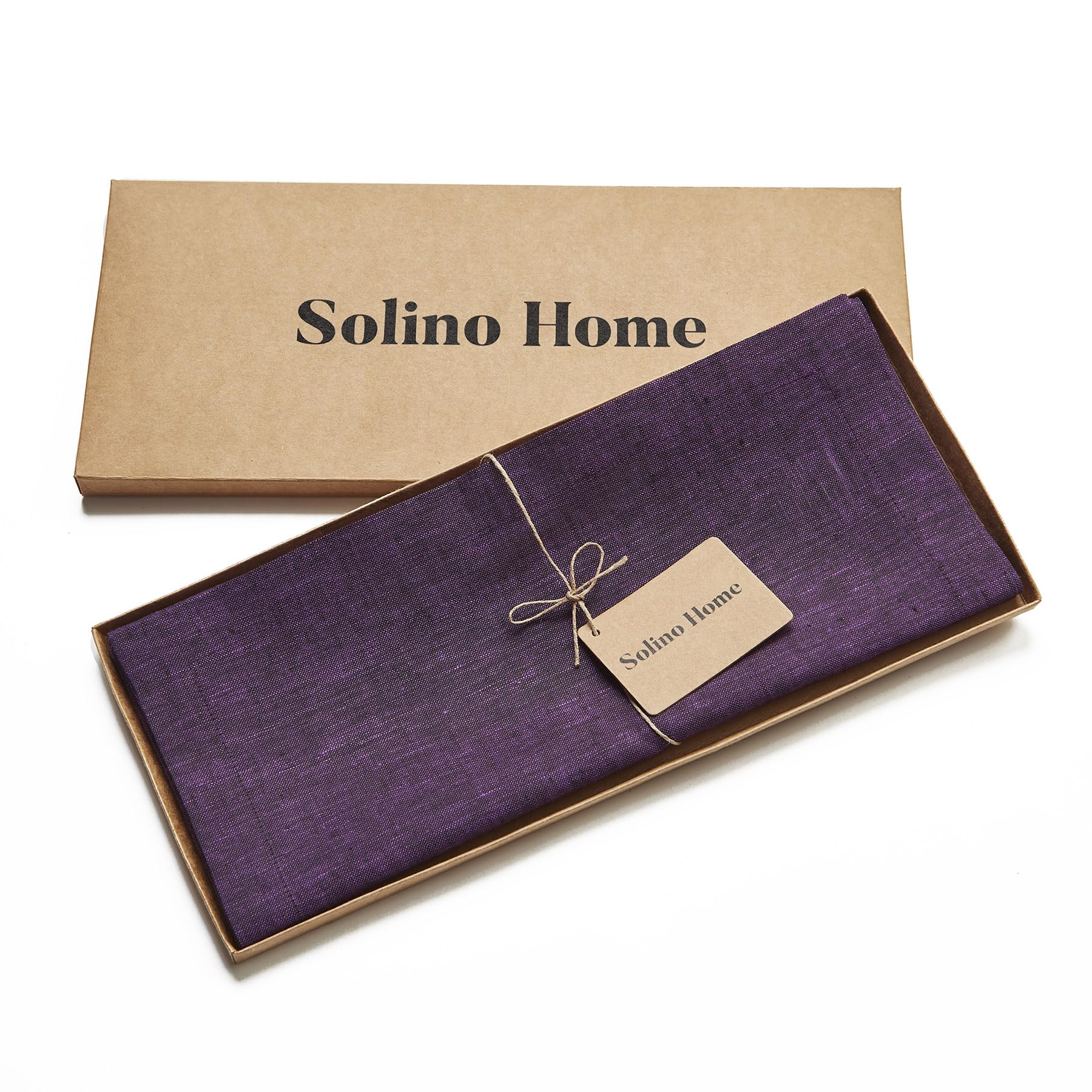Solino Home Linen Table Runner 72 Inches Long - Athena, 100% Pure Linen Grape Dining Table Runner 14 x 72 Inch for Fall, Autumn,
