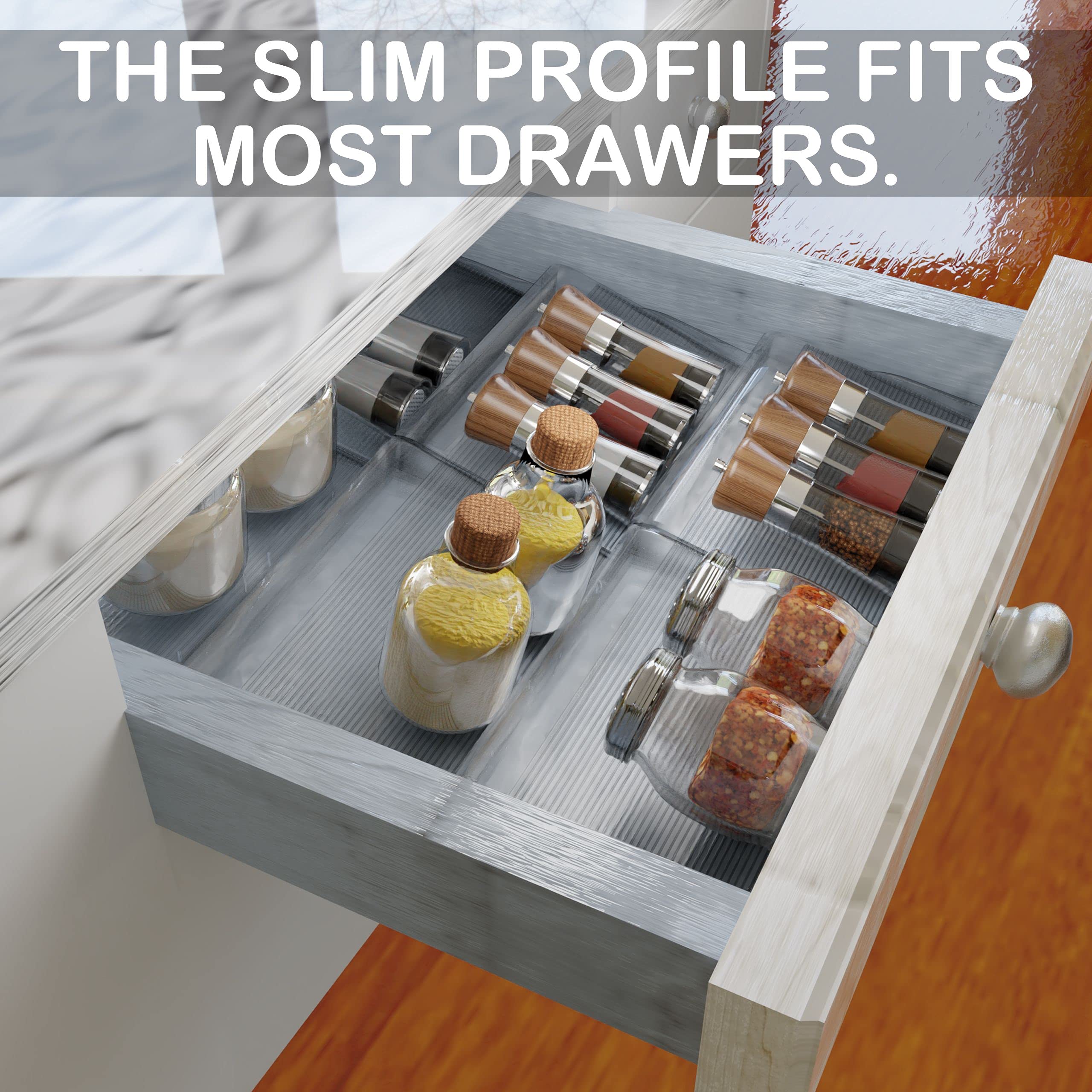 BaHoki Essentials 3 Tier Spice Rack- Kitchen Drawer Organizer - Clear Plastic Storage Rack for Kitchen Pantry - Perfect for Salt