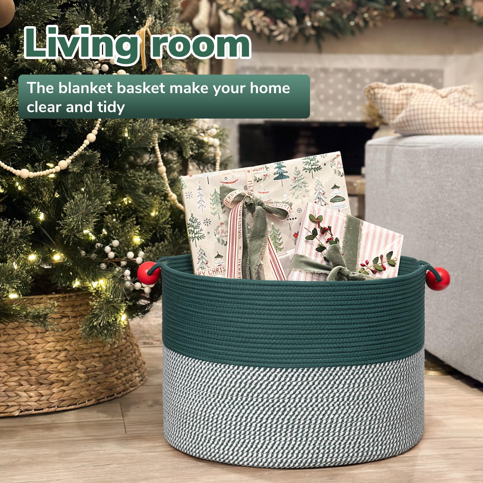 Goodpick Large Storage Basket 22'' X 14'', Woven Basket For Blanket Living Room, Laundry Basket Organizer For Clothes, Toys,Chri