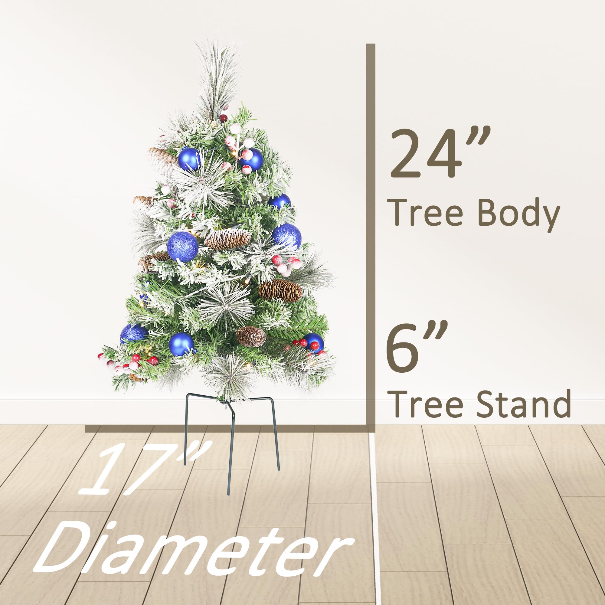 Flocked Christmas Tree 30 inch Prelit 2 Set Pathway Porch Christmas Trees Pre-Light LED Battery Operated Outdoor Xmas Decor for