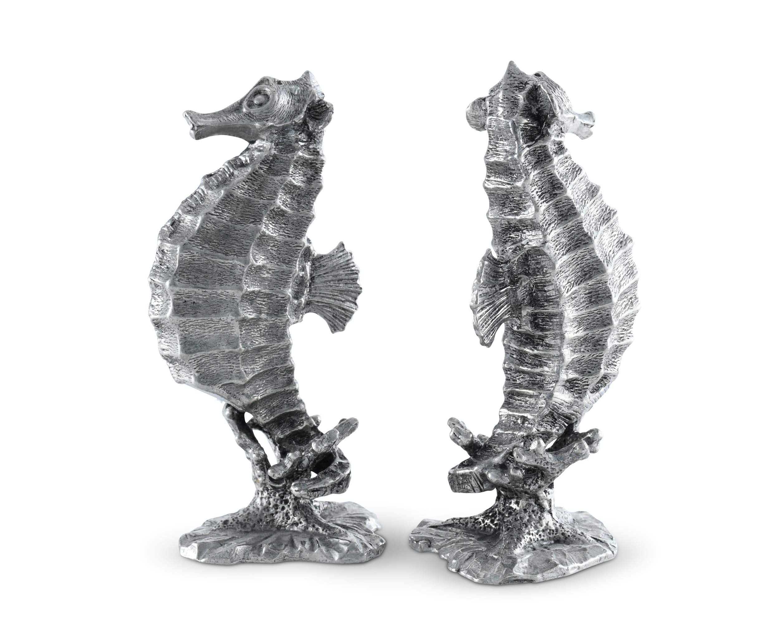 Vagabond House Pewter Metal Nautical/Ocean Seahorse Salt And Pepper Shaker Set 4.5 Inch Tall