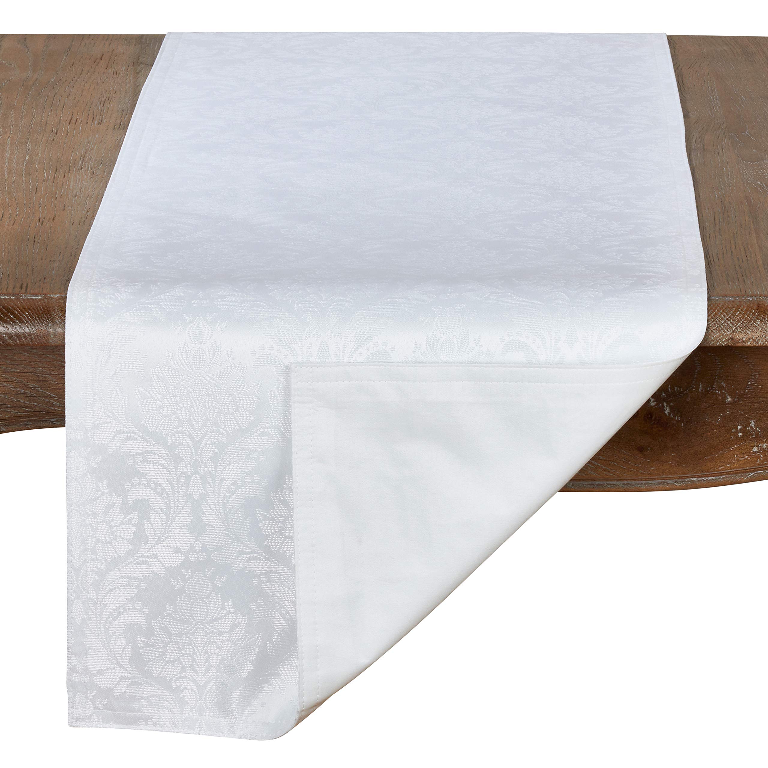 Saro Lifestyle Damask Table Runner, 16'''' X 120'''', White''