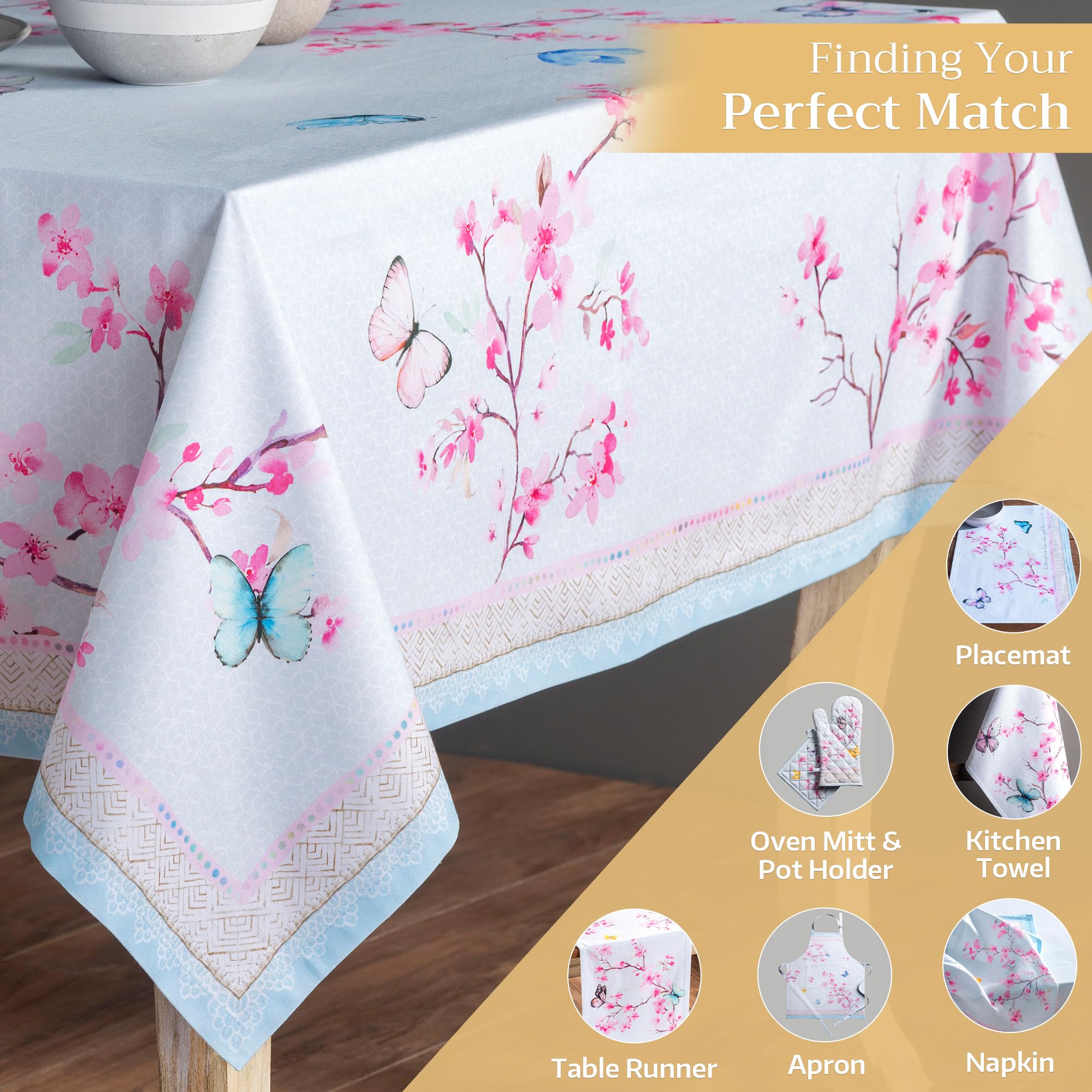 Maison d Hermine Table Cloth Rectangle Table 100% Cotton 60 x 90 Inches Tablecloth Reusable Decorative for Dining Room, Farmhou